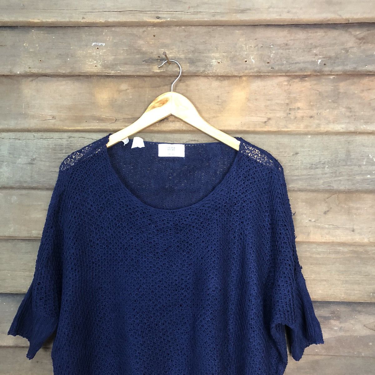 Homespun Knitwear Olove Stroy Mesh Net Crochet Blue Cardigan Knitwear #7166 Size M / US 6-8 / IT 42-44 - 2 Thumbnail