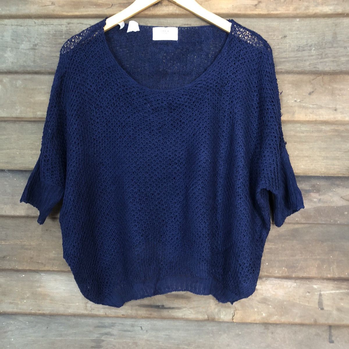 Homespun Knitwear Olove Stroy Mesh Net Crochet Blue Cardigan Knitwear #7166 Size M / US 6-8 / IT 42-44 - 3 Thumbnail