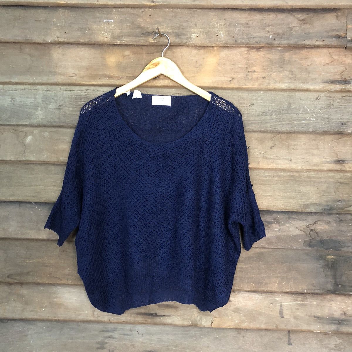 Homespun Knitwear Olove Stroy Mesh Net Crochet Blue Cardigan Knitwear #7166 Size M / US 6-8 / IT 42-44 - 1 Thumbnail