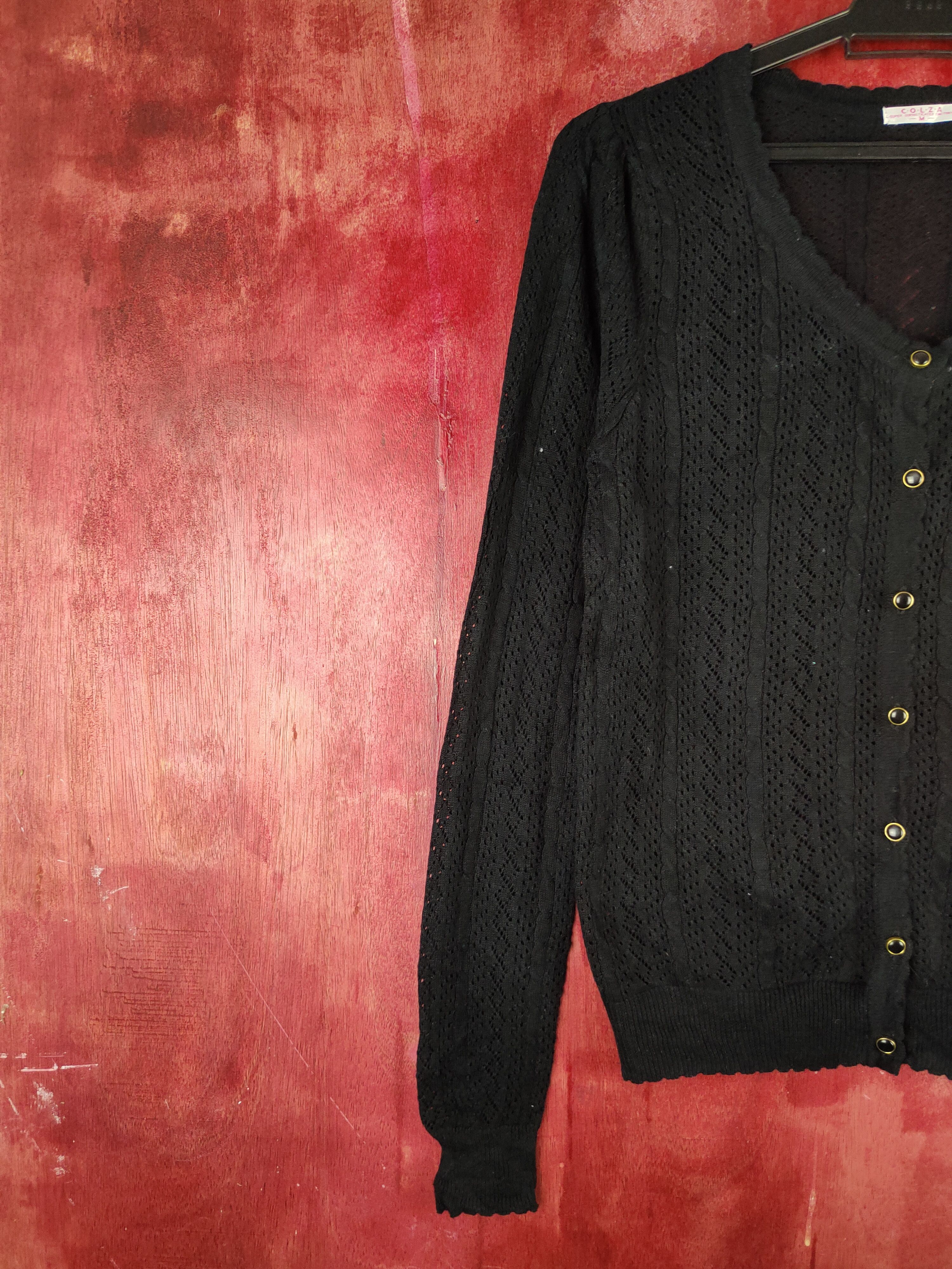 Vintage C.O.L.Z.A Black Crochet Meshnet Cardigan knitwear #S903 Size M / US 6-8 / IT 42-44 - 3 Thumbnail