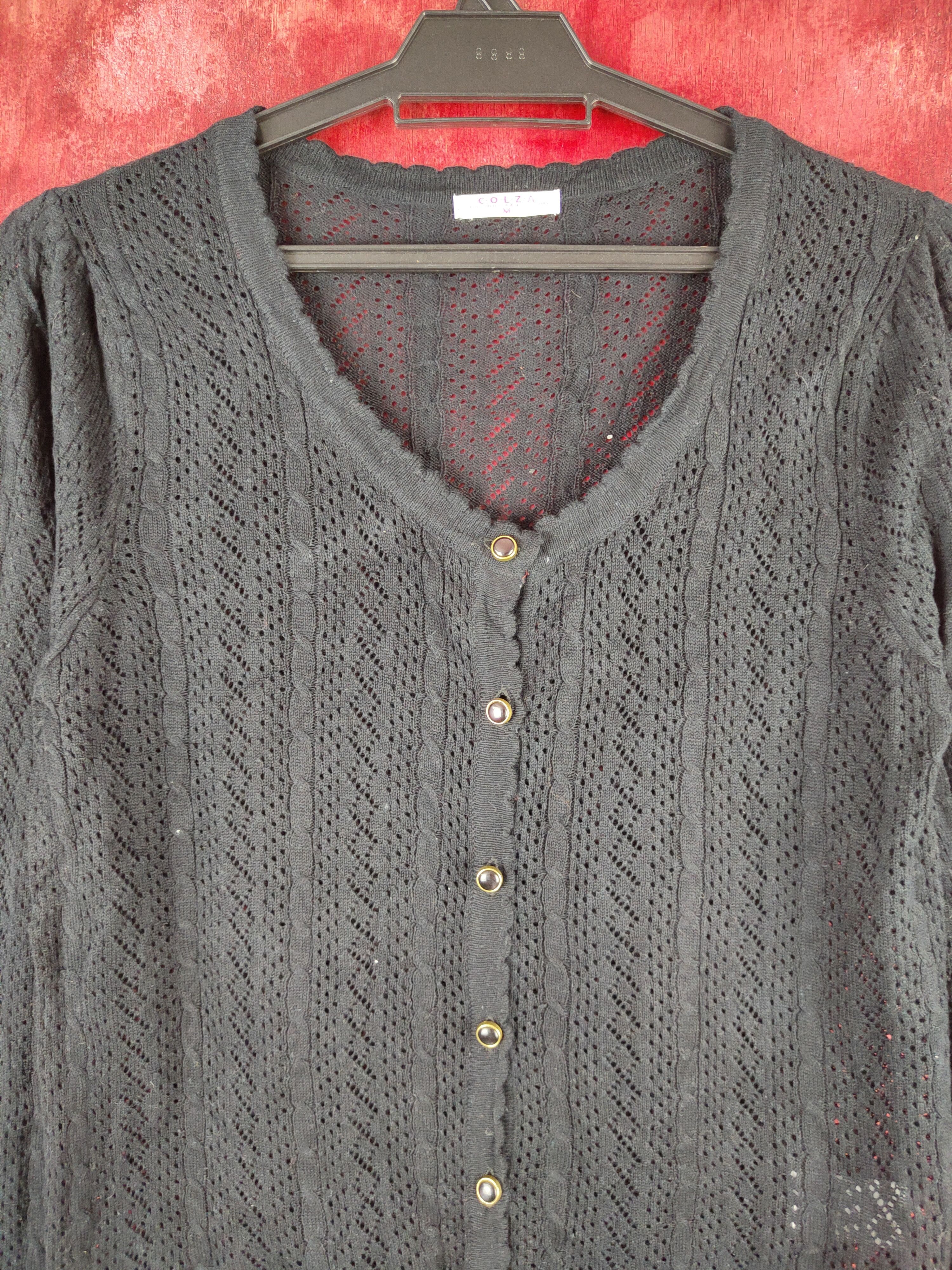 Vintage C.O.L.Z.A Black Crochet Meshnet Cardigan knitwear #S903 Size M / US 6-8 / IT 42-44 - 2 Thumbnail