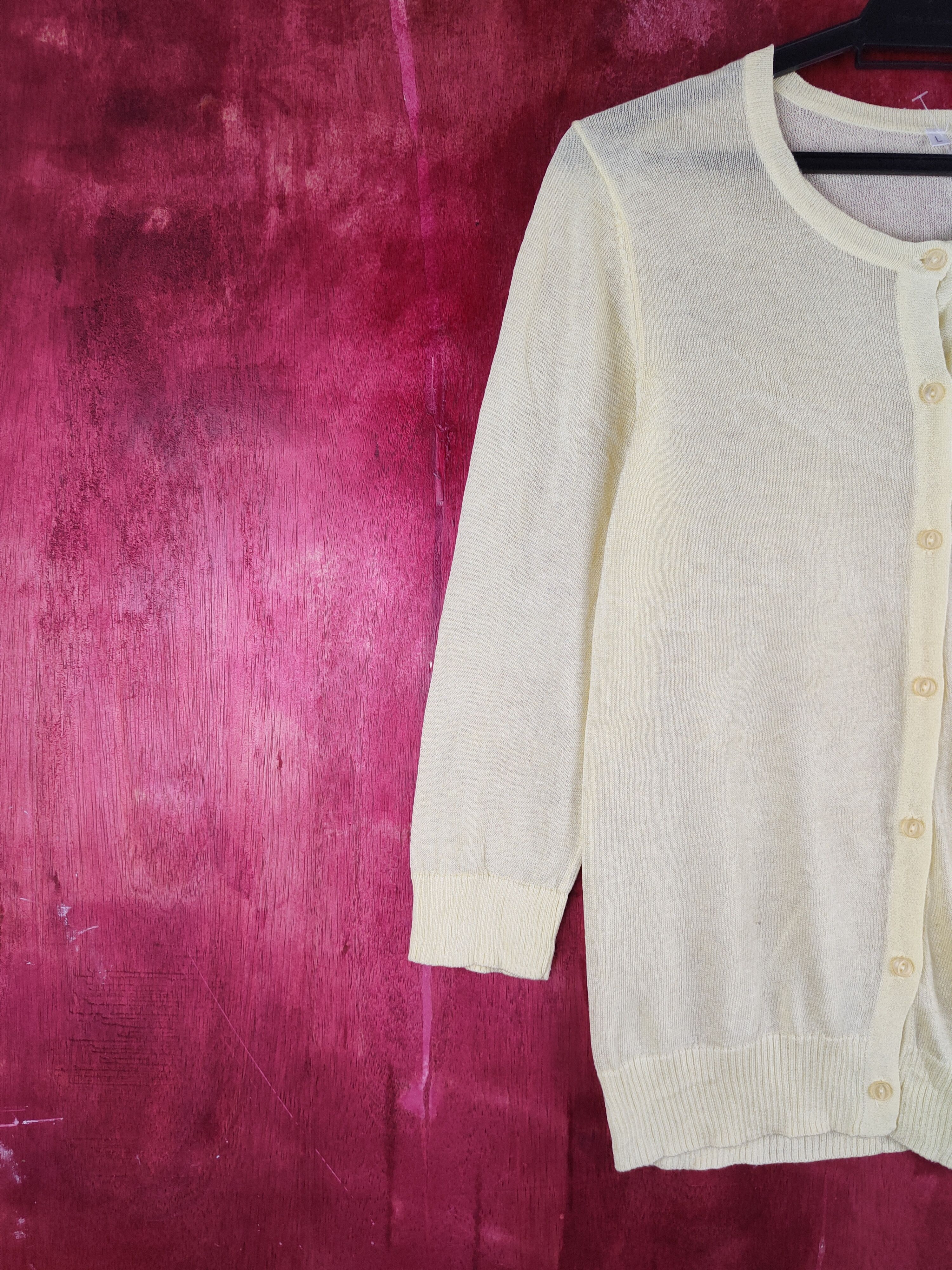 Homespun Knitwear Japanese Brand Yellow Crochet Meshnet Cardigan #S898 Size M / US 6-8 / IT 42-44 - 3 Thumbnail