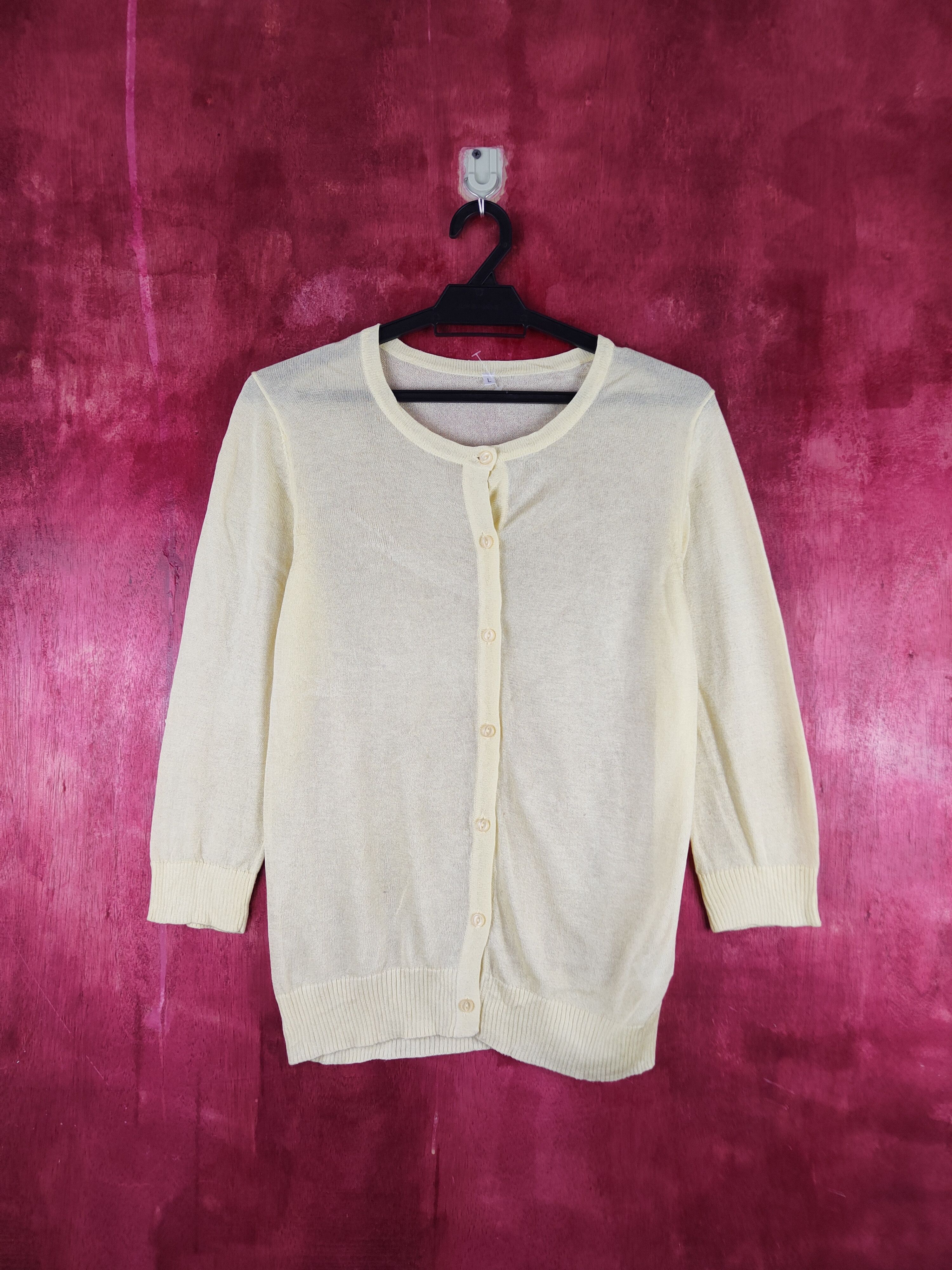 Homespun Knitwear Japanese Brand Yellow Crochet Meshnet Cardigan #S898 Size M / US 6-8 / IT 42-44 - 1 Thumbnail