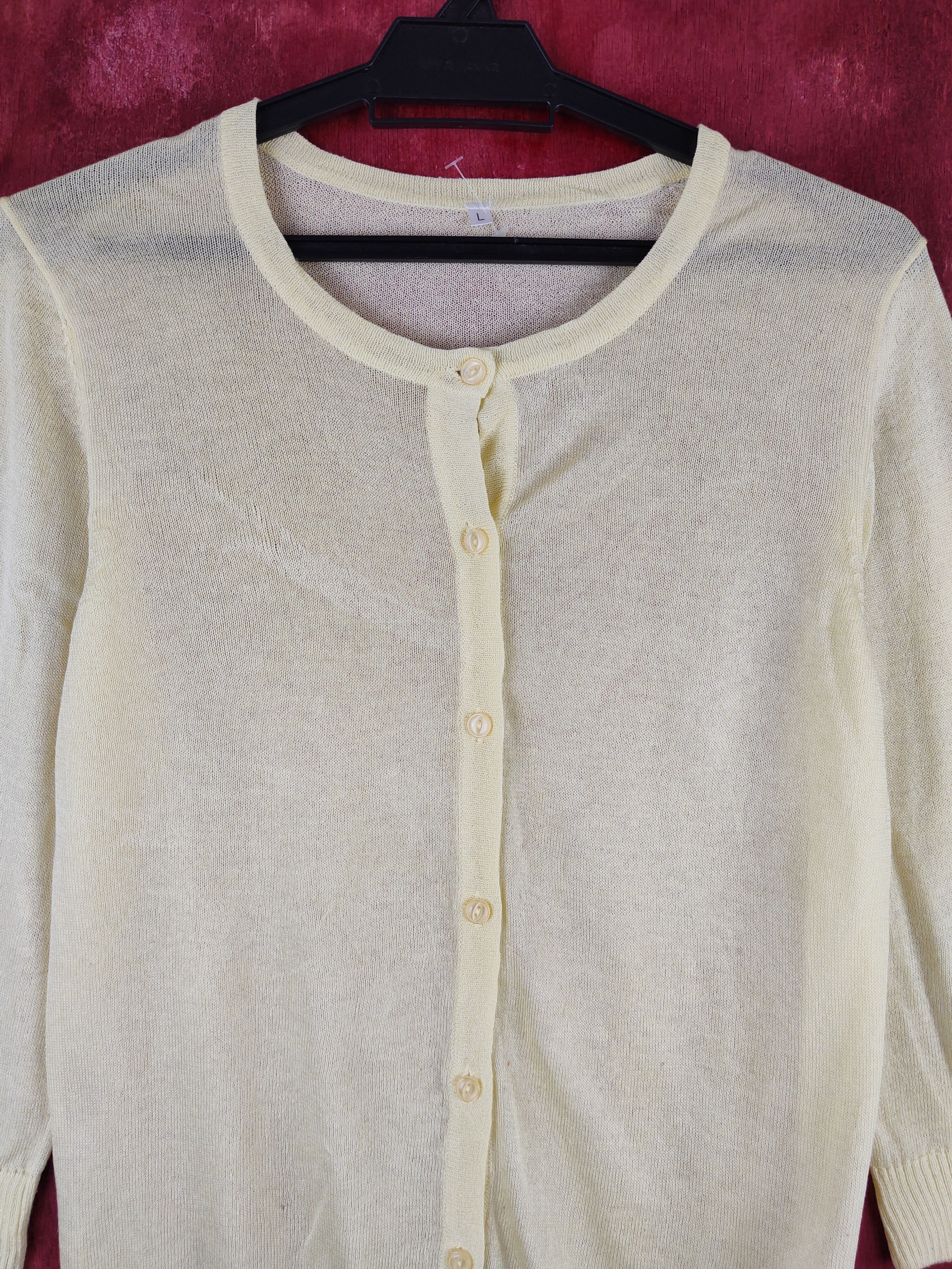 Homespun Knitwear Japanese Brand Yellow Crochet Meshnet Cardigan #S898 Size M / US 6-8 / IT 42-44 - 2 Thumbnail