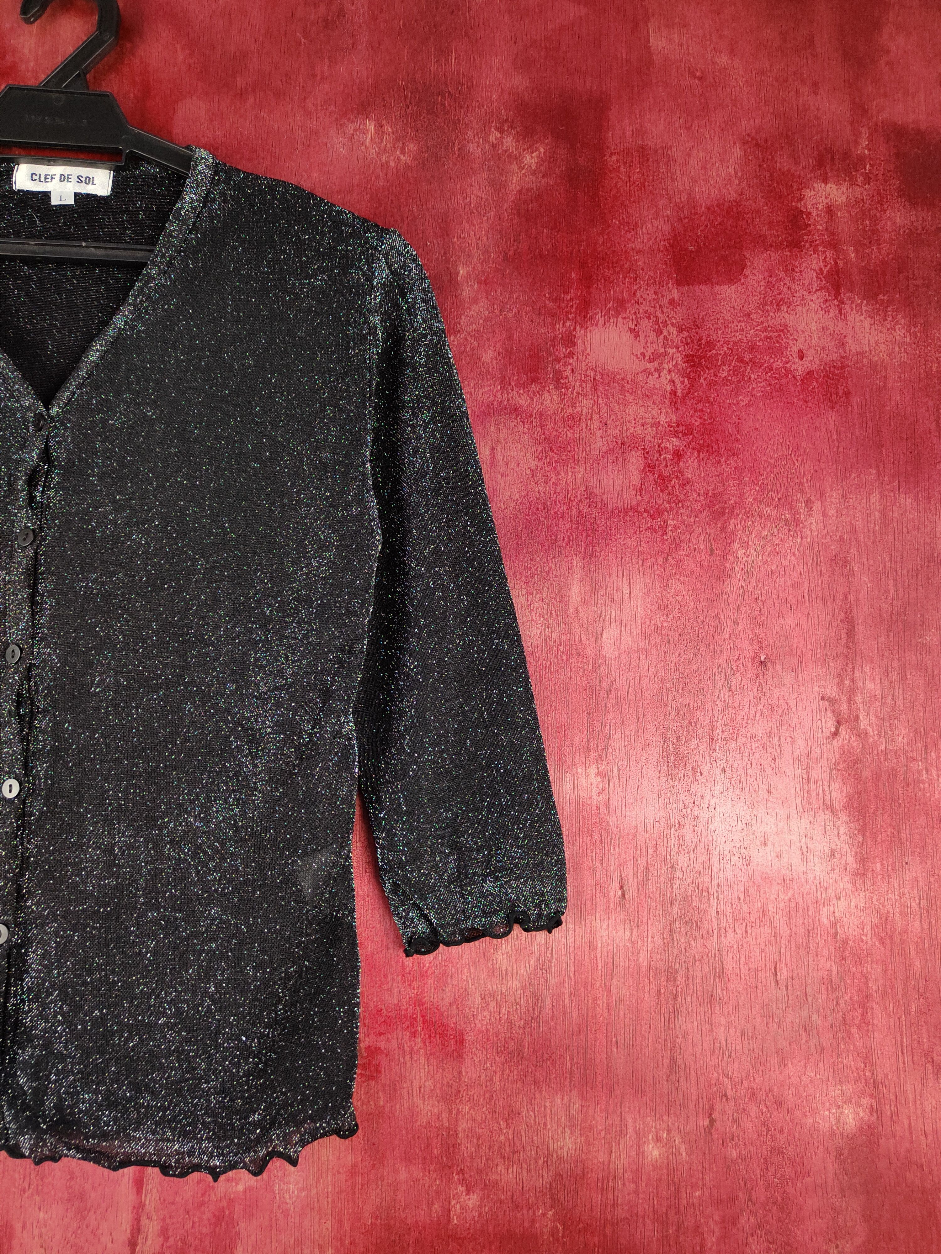 Homespun Knitwear Clef de Sol Black Shining Cardigan knitwear #S941 Size S / US 4 / IT 40 - 5 Thumbnail