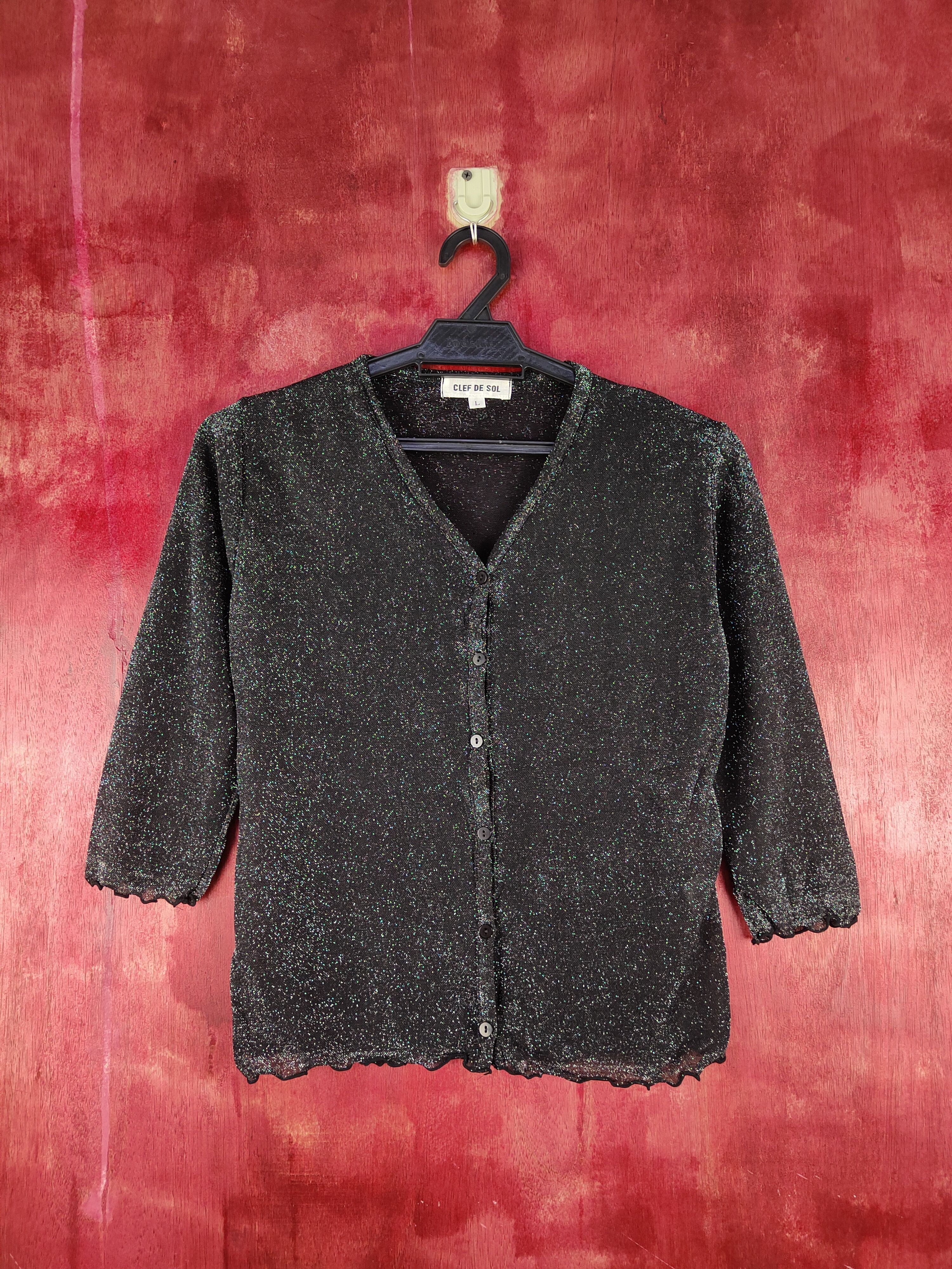 Homespun Knitwear Clef de Sol Black Shining Cardigan knitwear #S941 Size S / US 4 / IT 40 - 1 Thumbnail