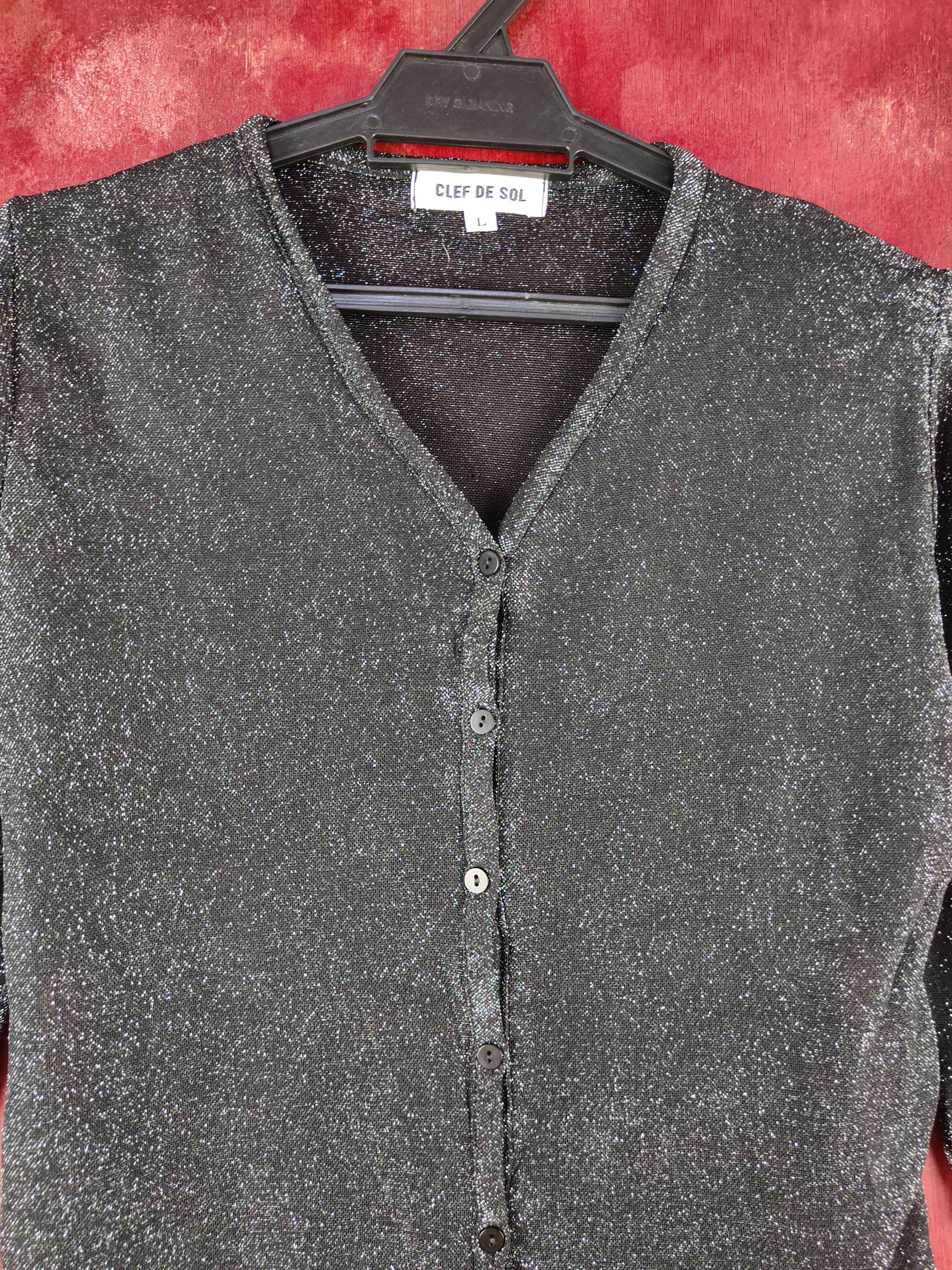 Homespun Knitwear Clef de Sol Black Shining Cardigan knitwear #S941 Size S / US 4 / IT 40 - 2 Thumbnail