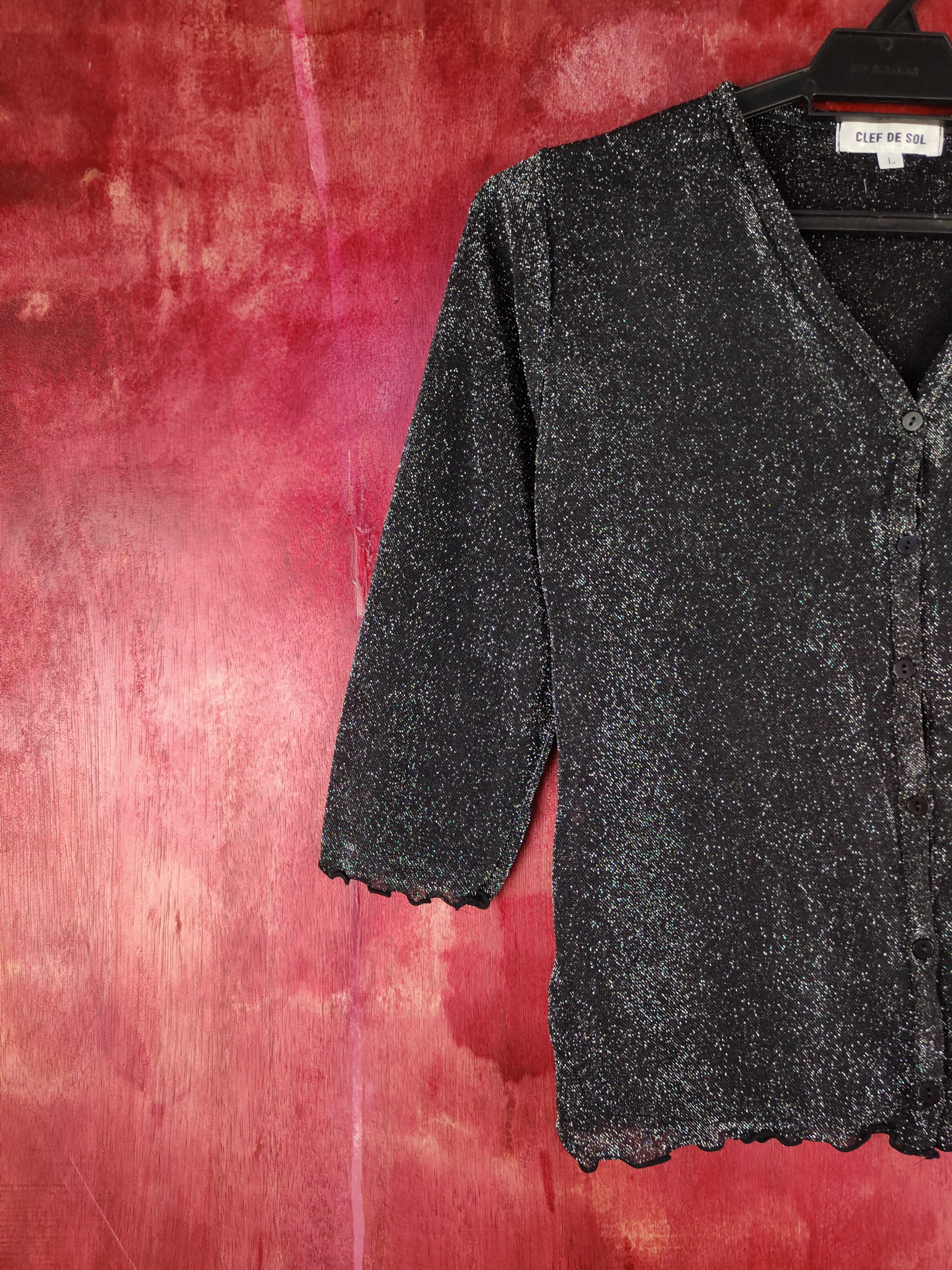 Homespun Knitwear Clef de Sol Black Shining Cardigan knitwear #S941 Size S / US 4 / IT 40 - 3 Thumbnail