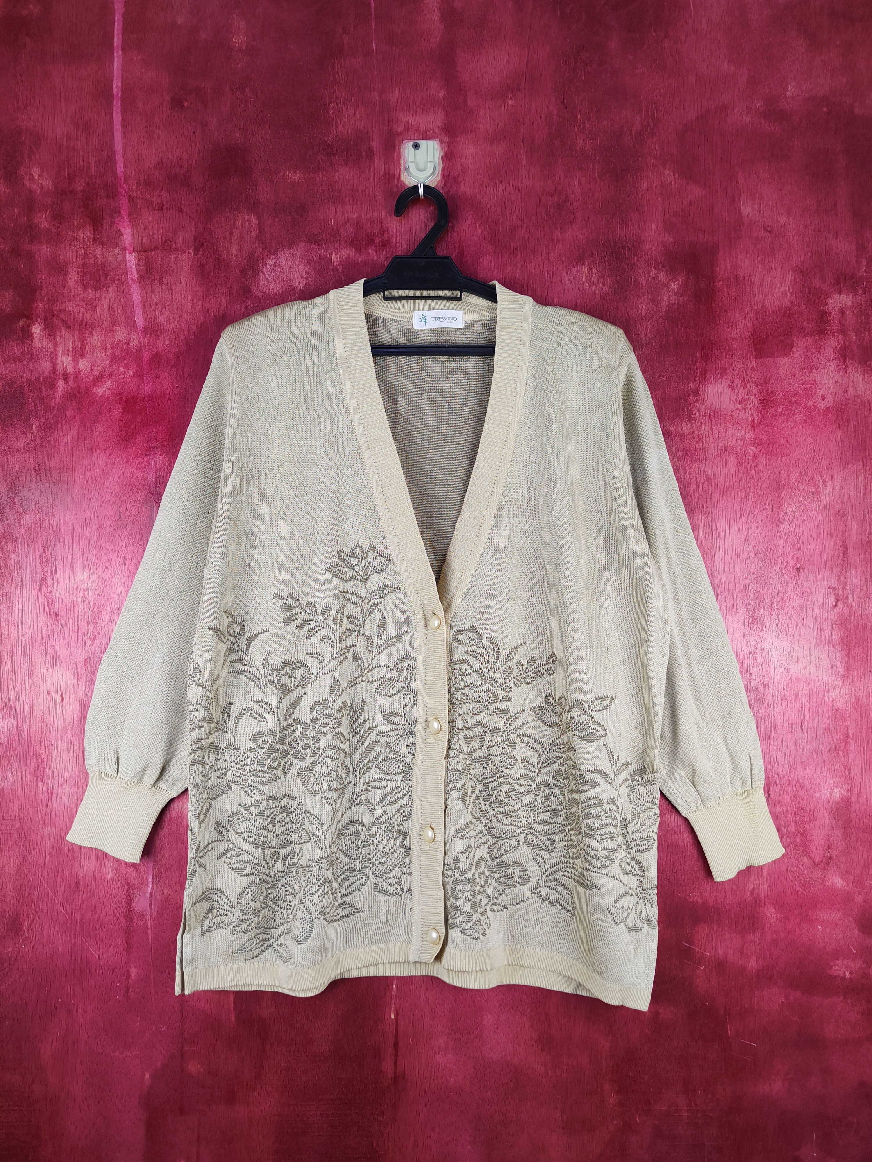 Vintage Trevino art flower Gold/brown Cardigan knitwear #S938 Size L / US 10 / IT 46 - 1 Thumbnail