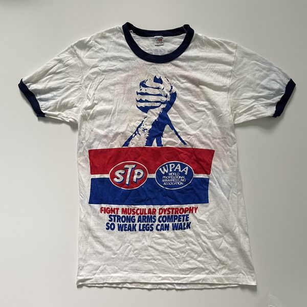 Vintage Vintage 1970s WPAA STP Arm Wrestling Striped Ringer T-Shirt ...