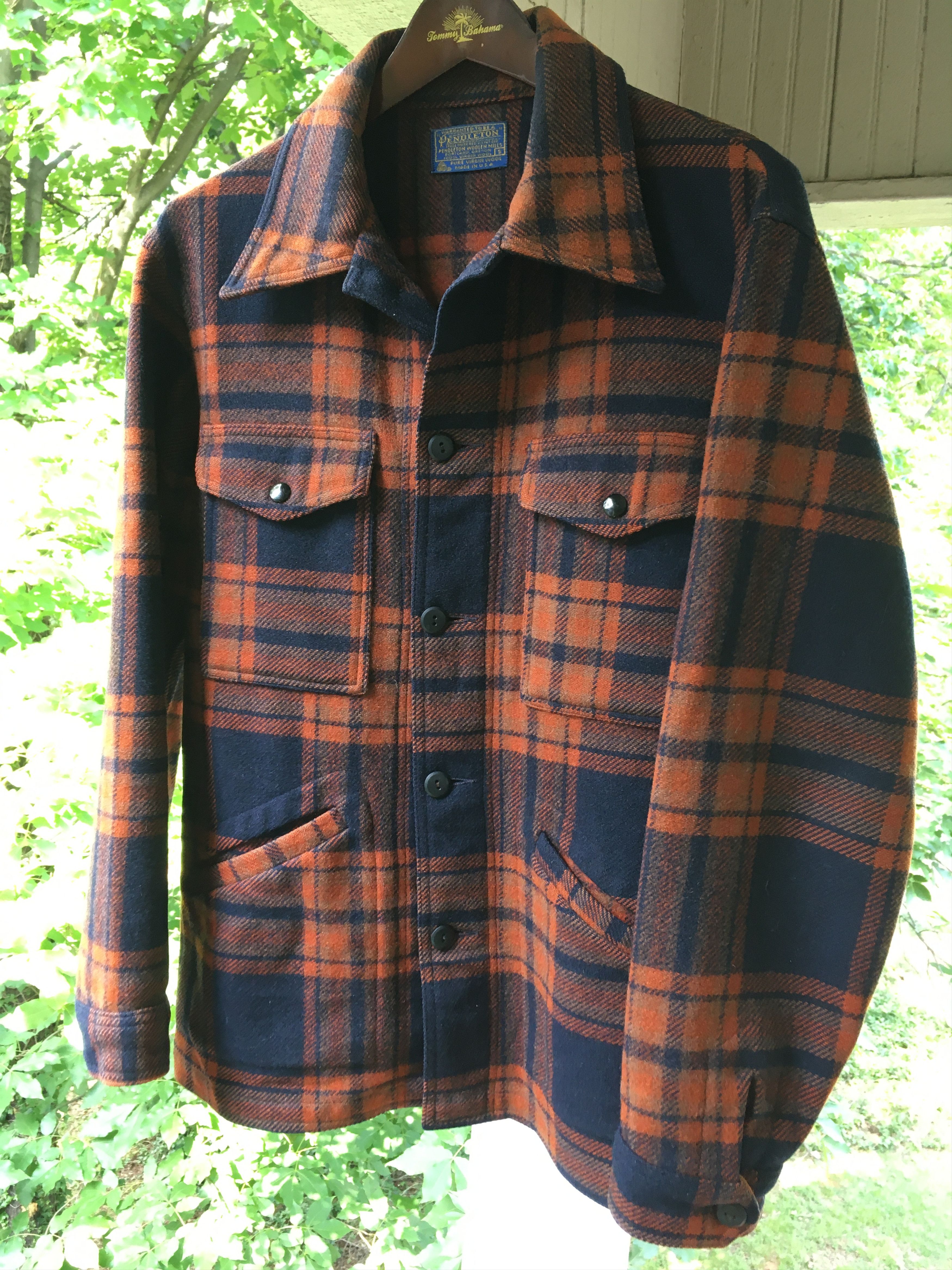 Pendleton Pendleton Vintage wool indigo/orange plaid coat | Grailed
