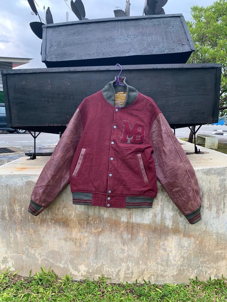 image of Vintage Macbeth Varsity Jacket Sleeve Leather in Maroon, Men's (Size Large)