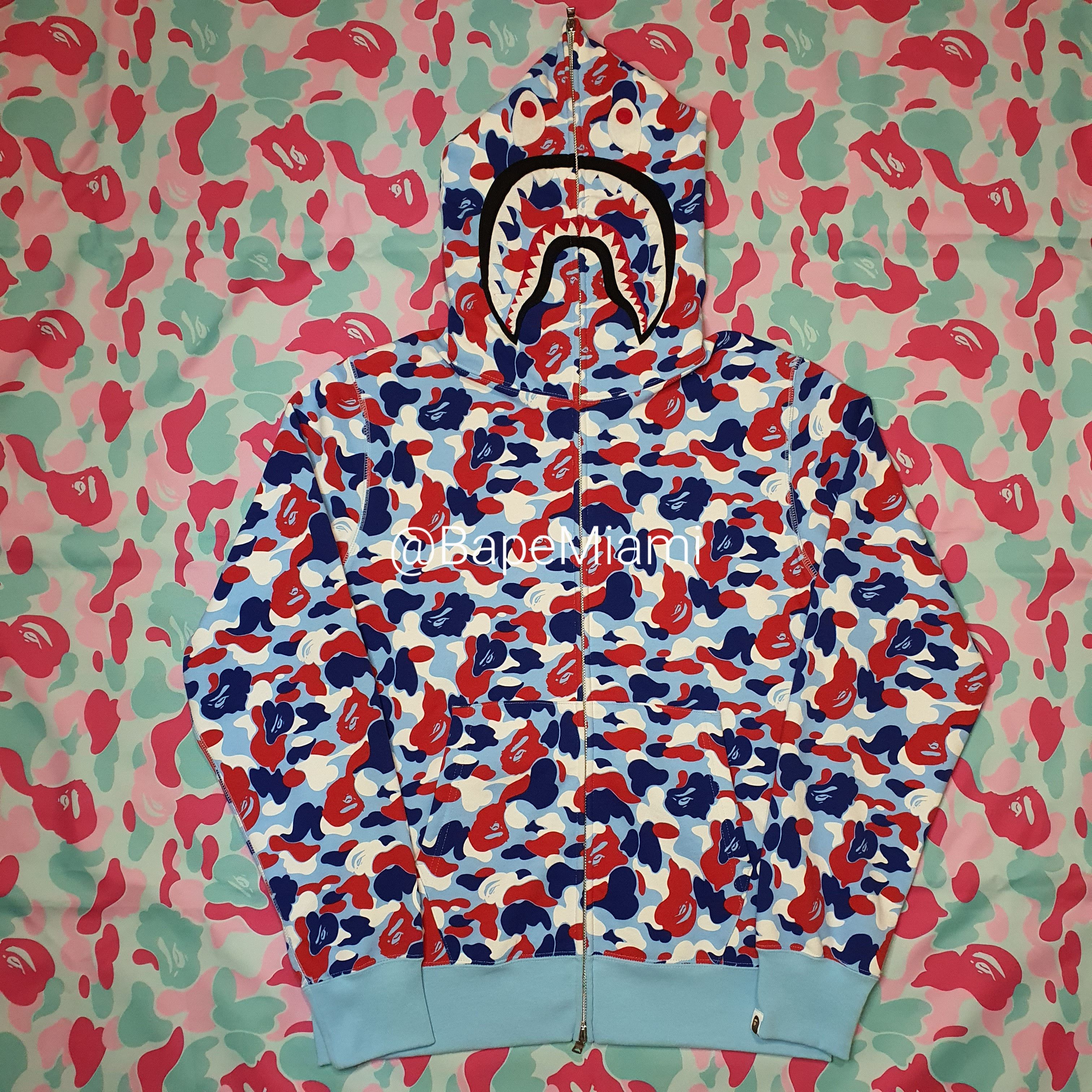 image of Bape Paris 4Th Anniversary Shark Full Zip Hoodie in Blue, Men's (Size Medium)