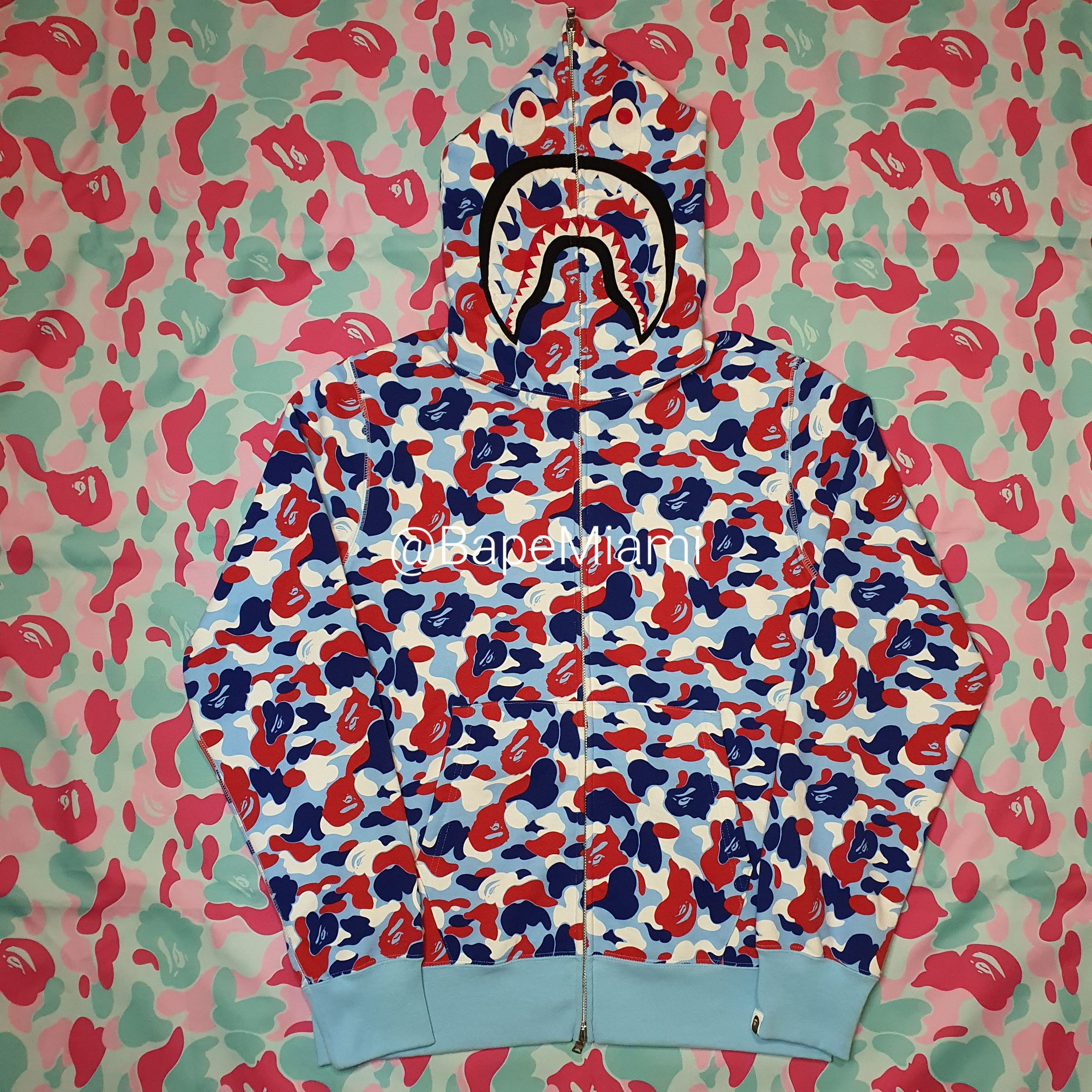 Pre-owned Bape Paris 4th Anniversary Shark Full Zip Hoodie In Blue