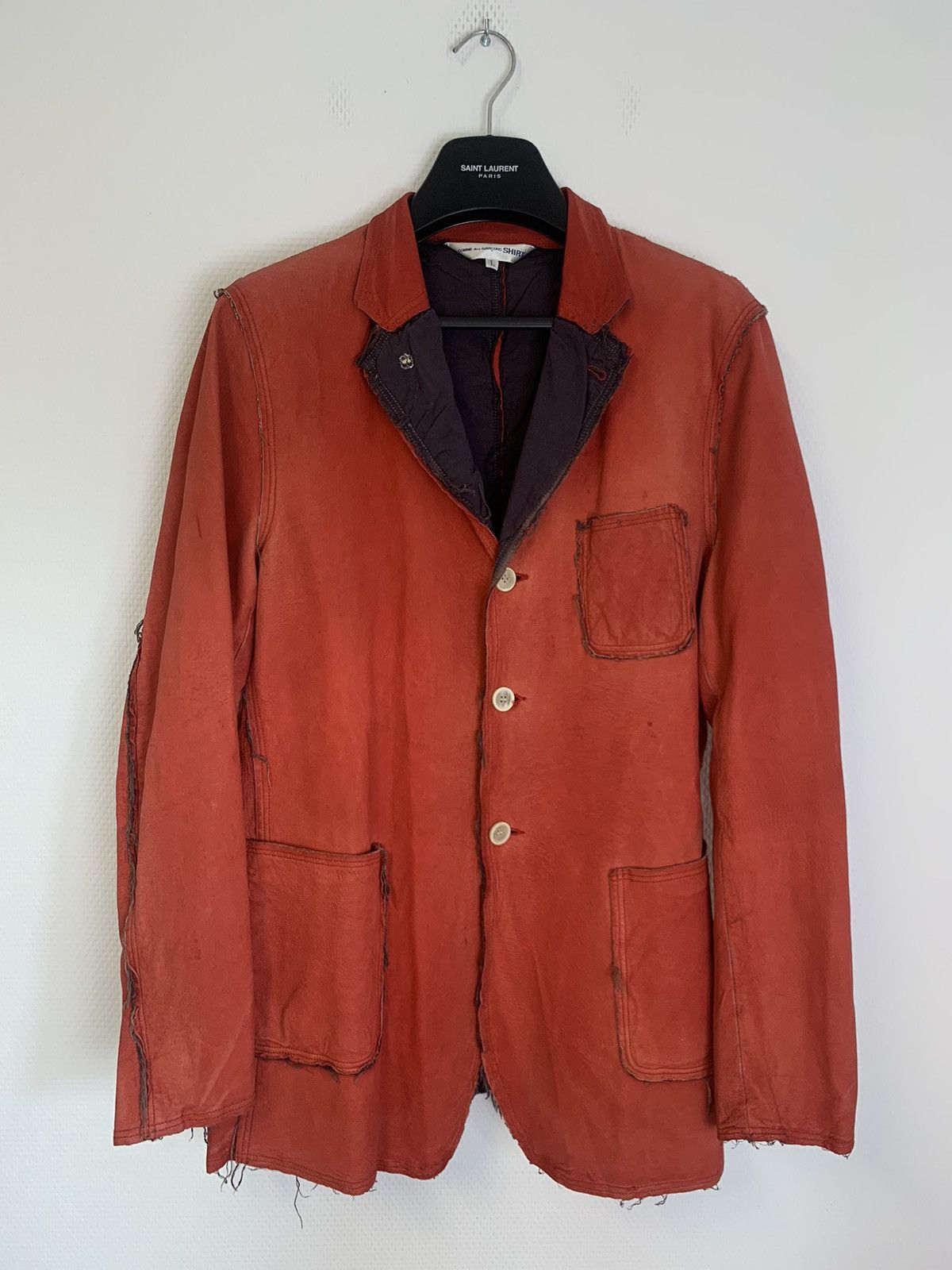 Comme des Garcons garment dyed pig skin leather raw cut jacket red Size US L / EU 52-54 / 3 - 1 Thumbnail