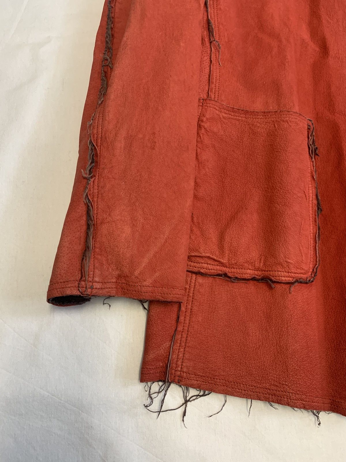 Comme des Garcons garment dyed pig skin leather raw cut jacket red Size US L / EU 52-54 / 3 - 3 Thumbnail