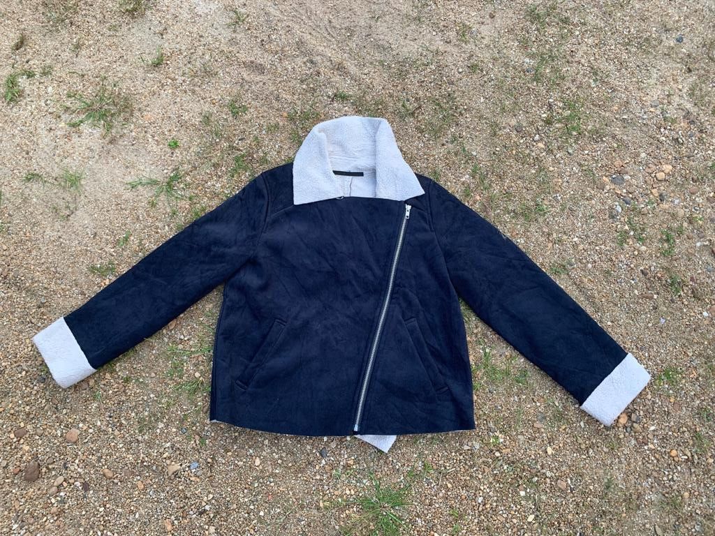 image of Designer Kbf Sherpa Jacket in Blue Black, Women's (Size Medium)