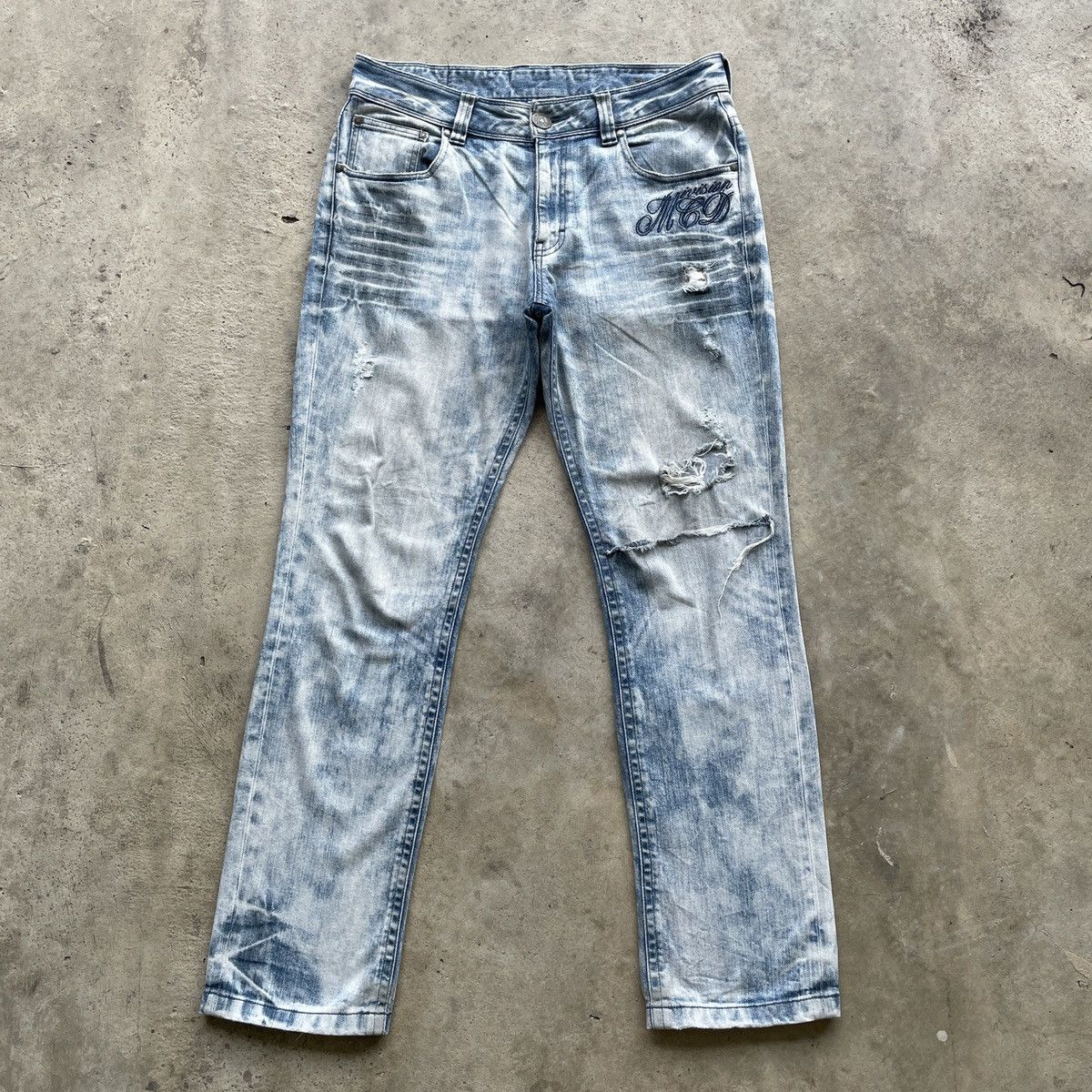 Japanese Brand Rare🔥 Vintage MCD Faded Embroidery Denim Pants Distressed Size US 33 - 2 Thumbnail