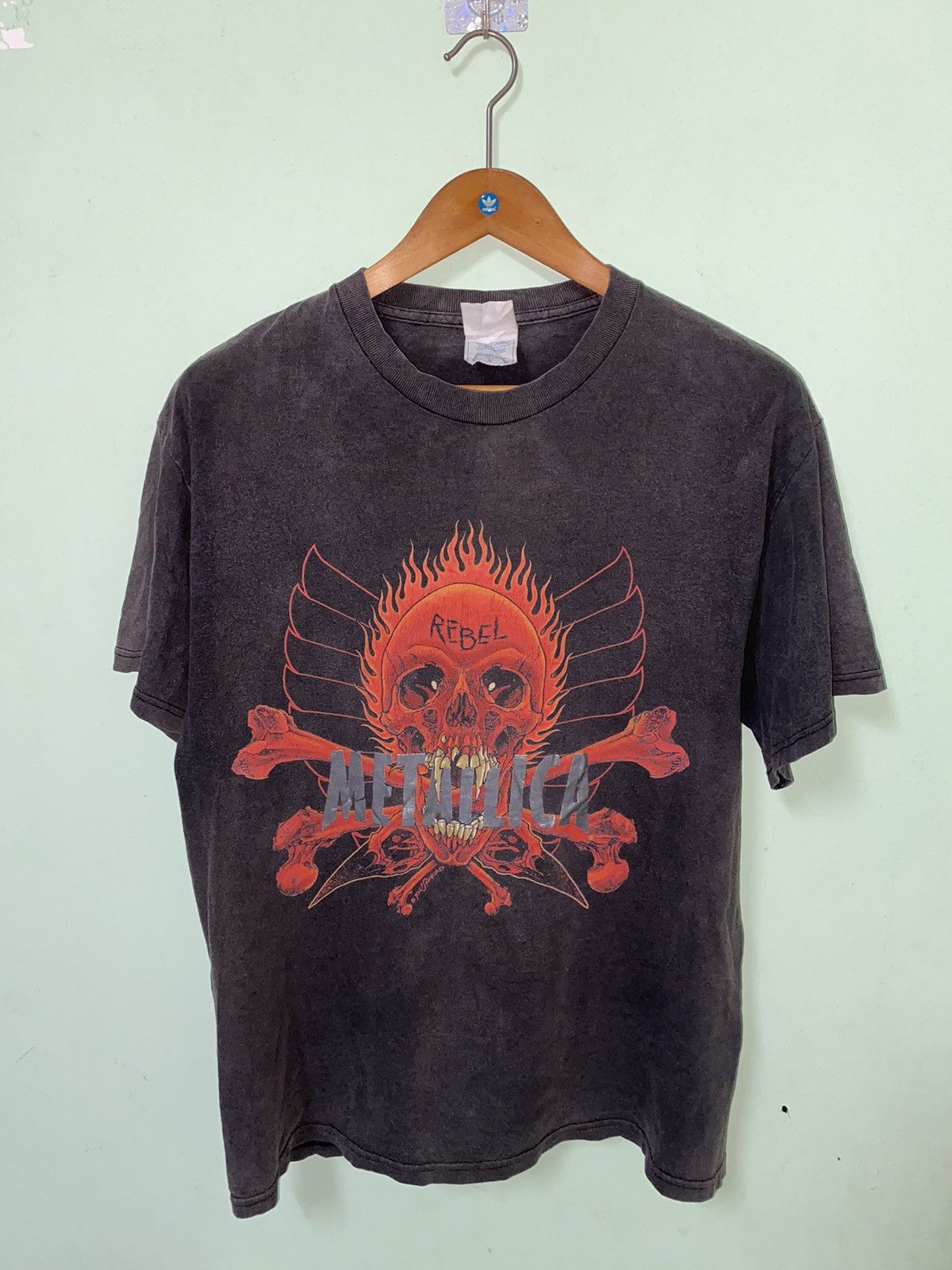 良品 90s LLICA PUSHEAD YING YANG REBEL Vintage 90s METALLICA Pushead Rebel skull/yin yang double