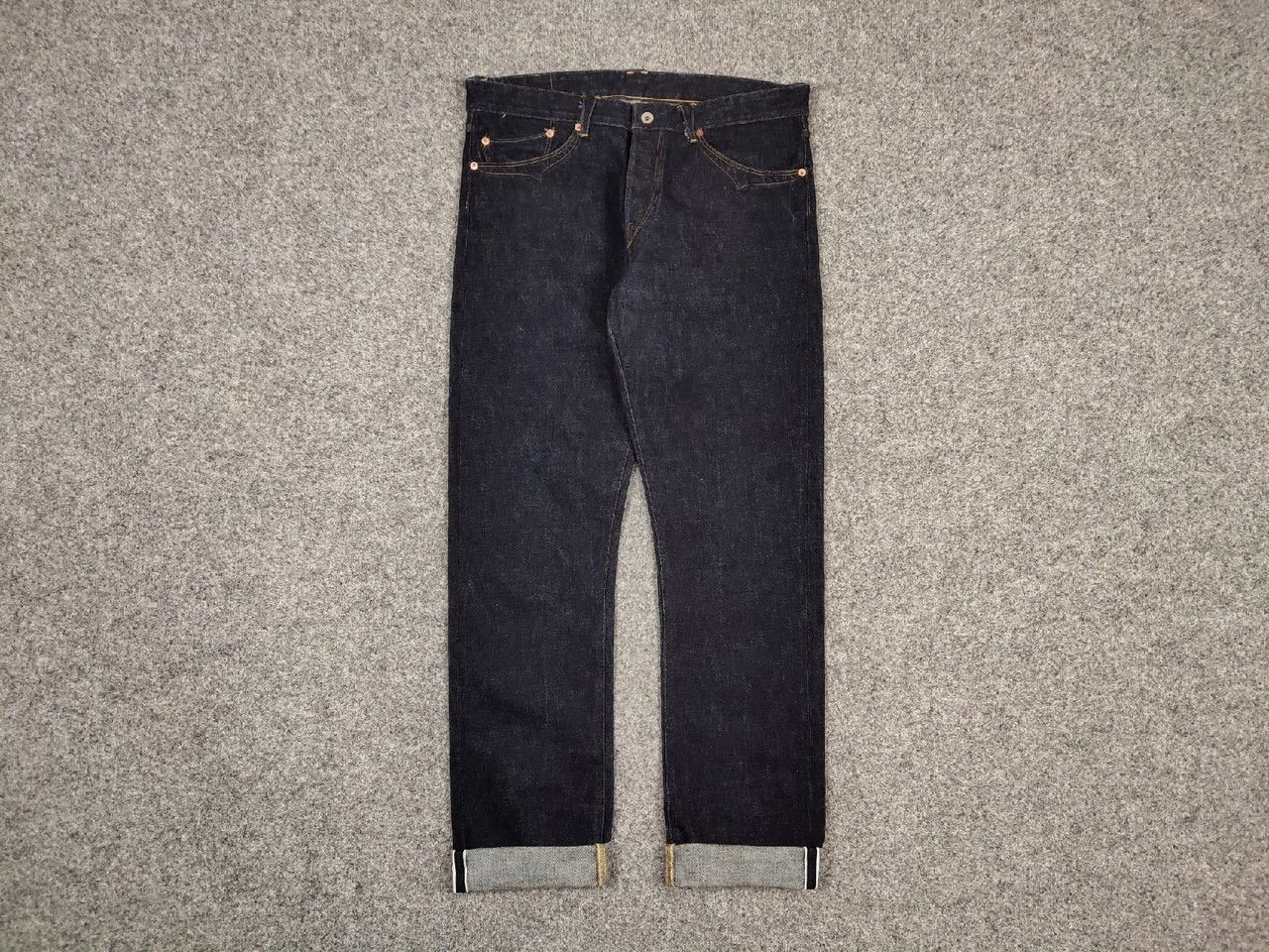 image of Stevenson Overall Co x Vintage Stevenson Overall Grass 340 Japanese Selvedge Denim in Navy Blue (Si
