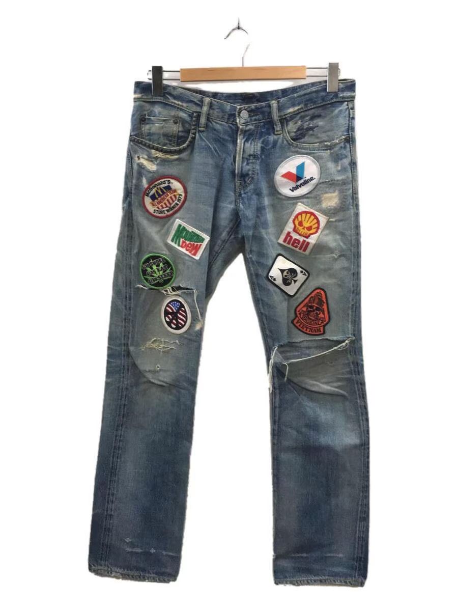 image of Hysteric Glamour Archive Multi Patch Distressed Denim Jeans in Indigo, Men's (Size 32)