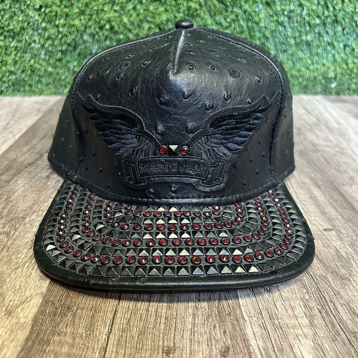 Robins Jeans ROBIN JEANS BLACK LEATHER JEWELED HAT RED SNAPBACK
