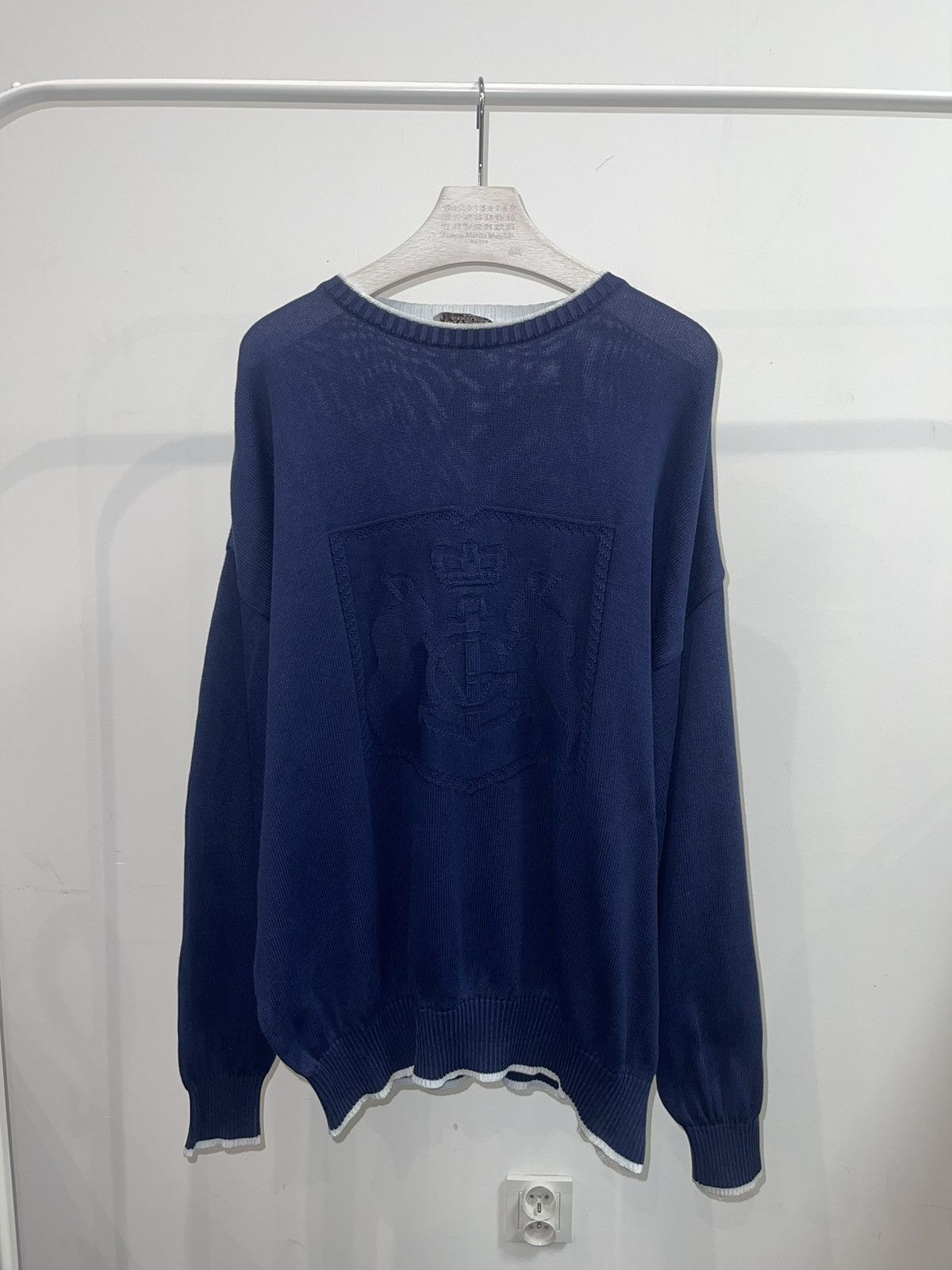 Givenchy Vintage Givenchy Flag Logo Knitted Dark Navy Sweater Size US XL / EU 56 / 4 - 11 Thumbnail