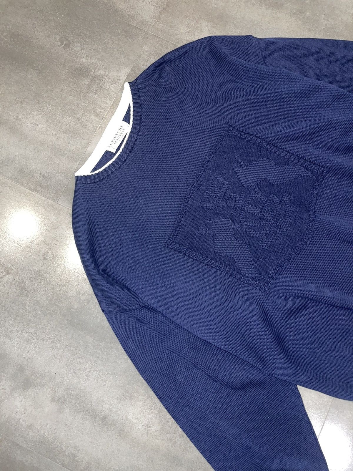 Givenchy Vintage Givenchy Flag Logo Knitted Dark Navy Sweater Size US XL / EU 56 / 4 - 5 Thumbnail