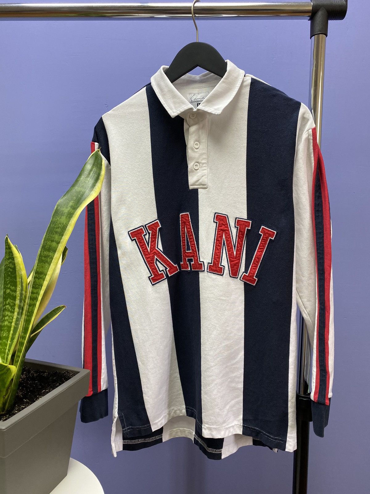 Karl Kani × Rap Tees Karl Kani Striped Big Logo Long Sleeve T Shirt Size US L / EU 52-54 / 3 - 1 Thumbnail