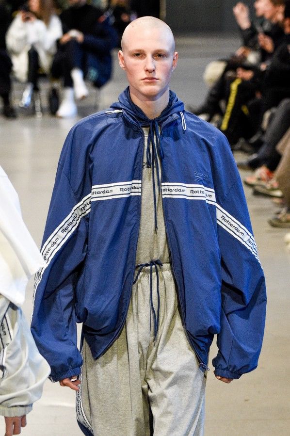 image of Vetements 208 Bpm Reebok Nylon Track Jacket W/ T-Shirt in Blue/Grey, Men's (Size Small)