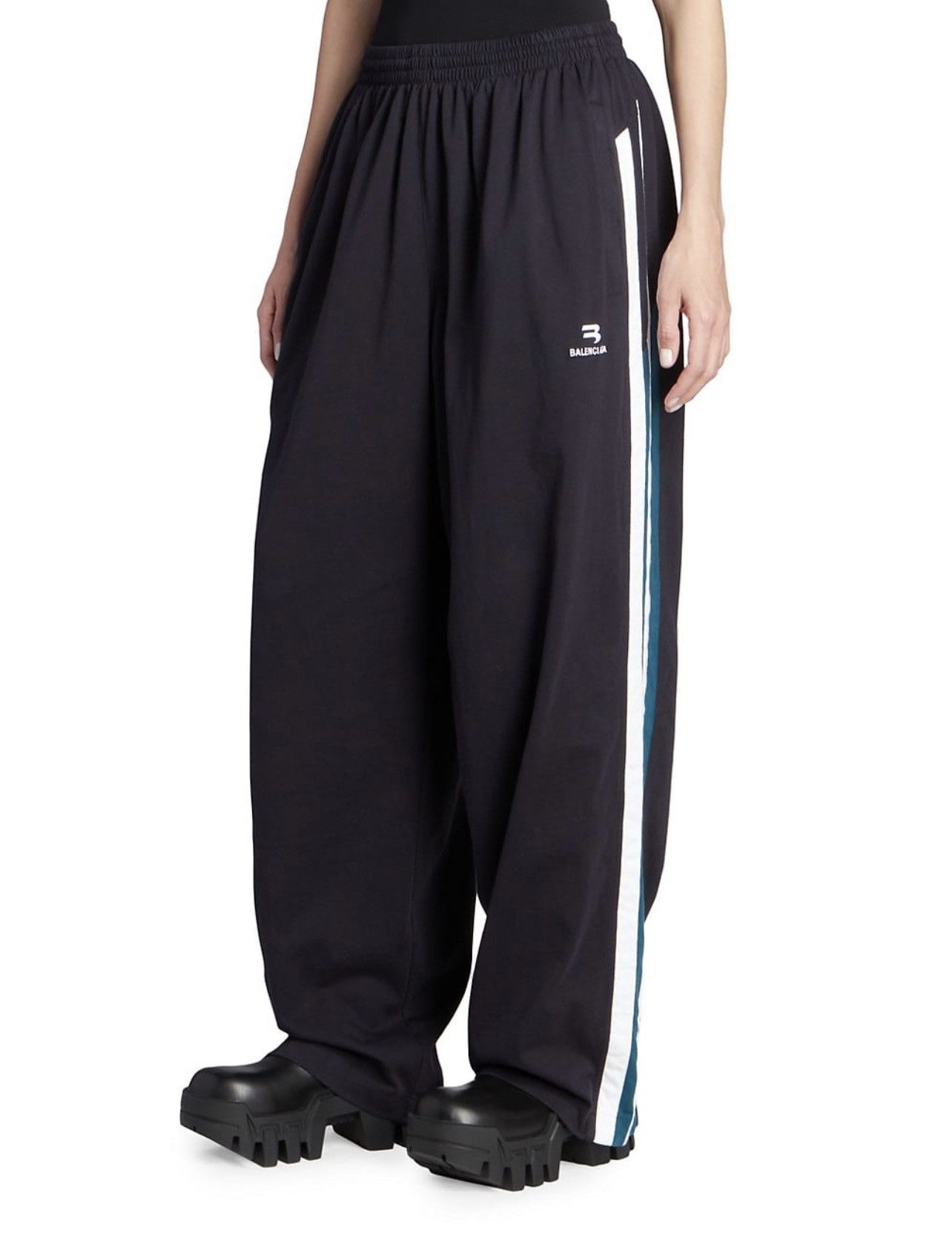 image of Balenciaga Sporty B Cotton Track Pants in Navy, Men's (Size 30)