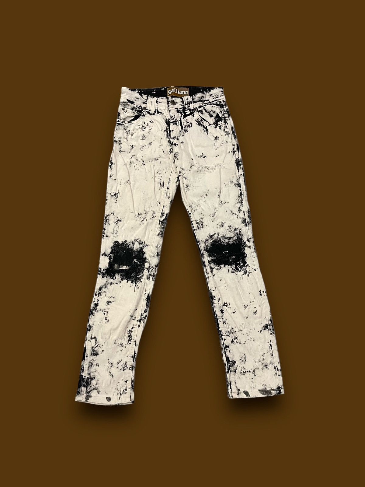 John Galliano Vintage Galliano Art Design Ripped Knee White Black Denim Size 26" / US 2 / IT 38 - 1 Thumbnail