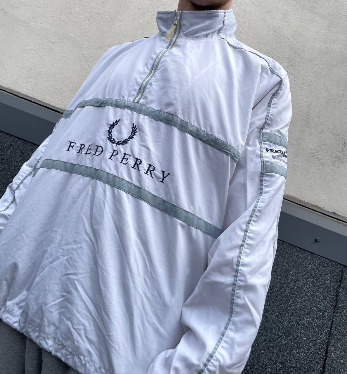 Fred Perry × Vintage White Fred Perry Spellout Logo Anorak Jacket XL Size US XL / EU 56 / 4 - 4 Thumbnail