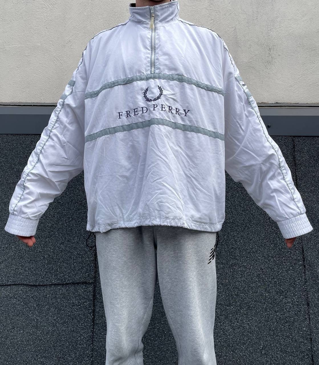 Vintage White Fred Perry Spellout Logo Anorak Jacket XL Grailed