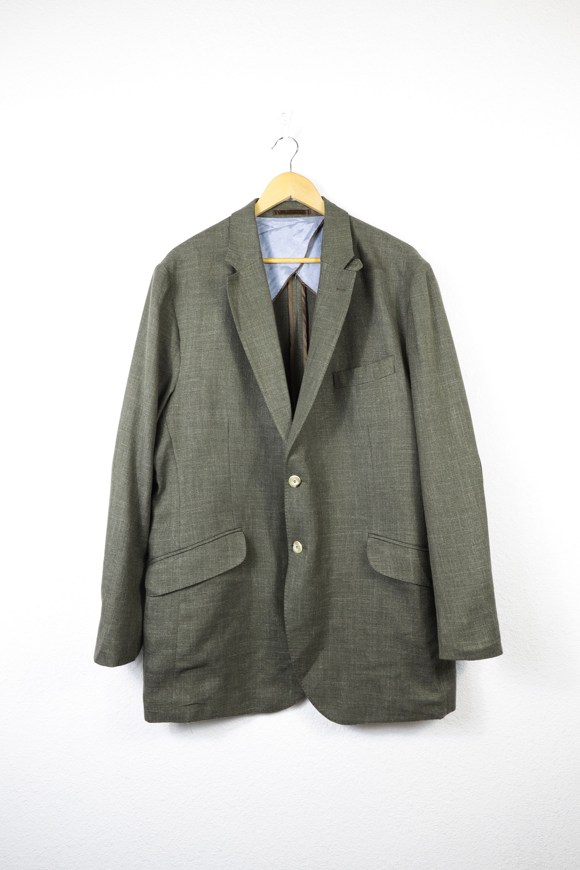 image of Hackett Loro Piana Wool Silk Linen Elbow Blazer Jacket 56R in Dark Green, Men's (Size XL)
