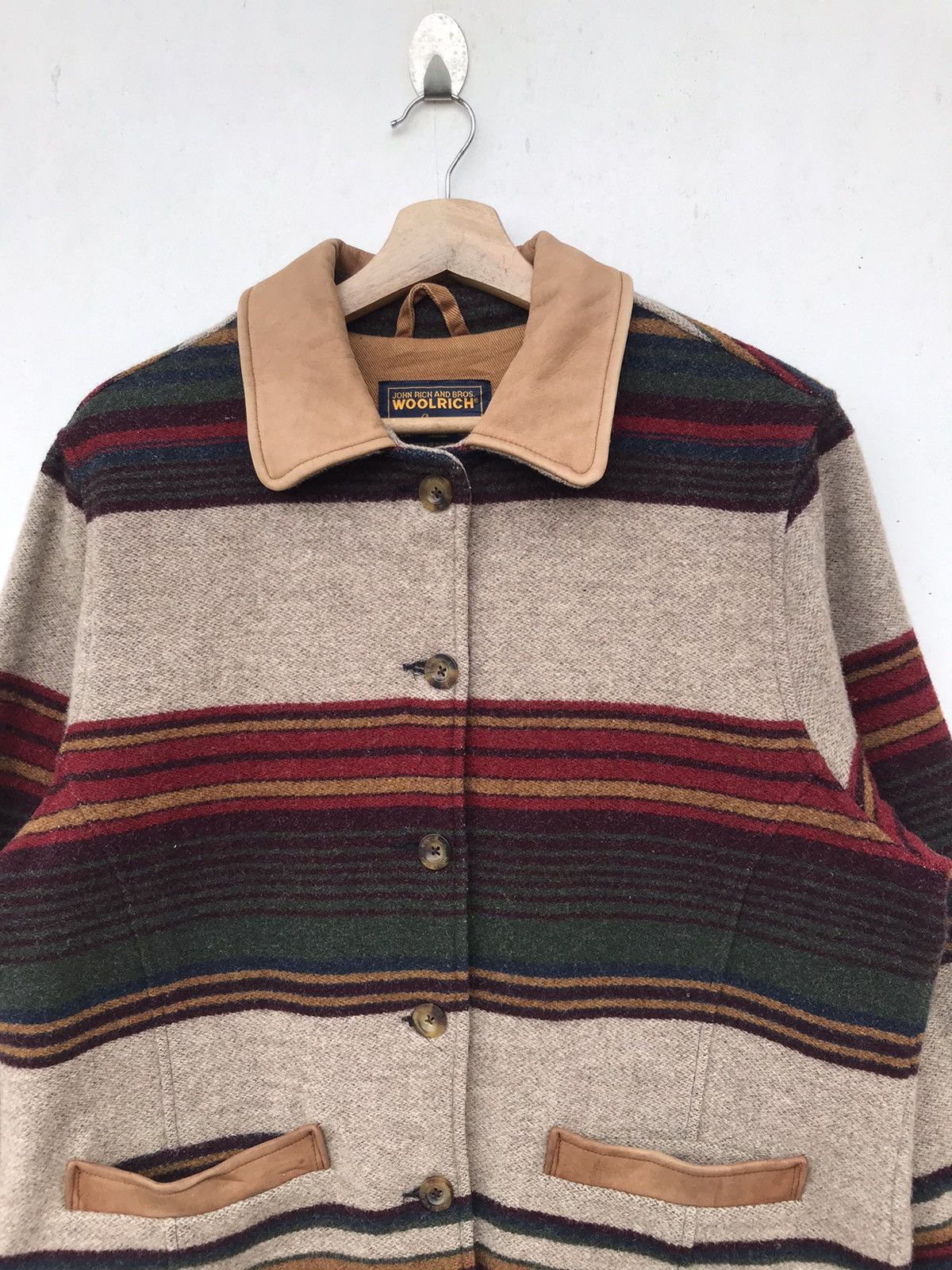 Woolrich Woolen Mills 90s Woolrich Navajo Stripe Jacket Leather Collar & Pockets Size M / US 6-8 / IT 42-44 - 8 Thumbnail