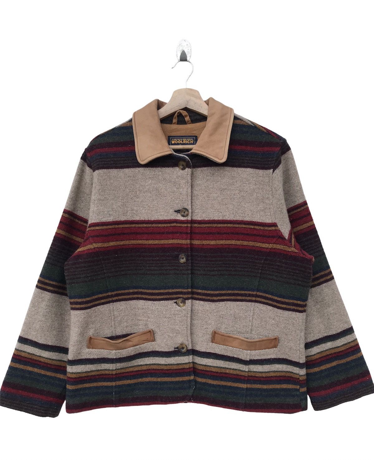Woolrich Woolen Mills 90s Woolrich Navajo Stripe Jacket Leather Collar & Pockets Size M / US 6-8 / IT 42-44 - 1 Thumbnail