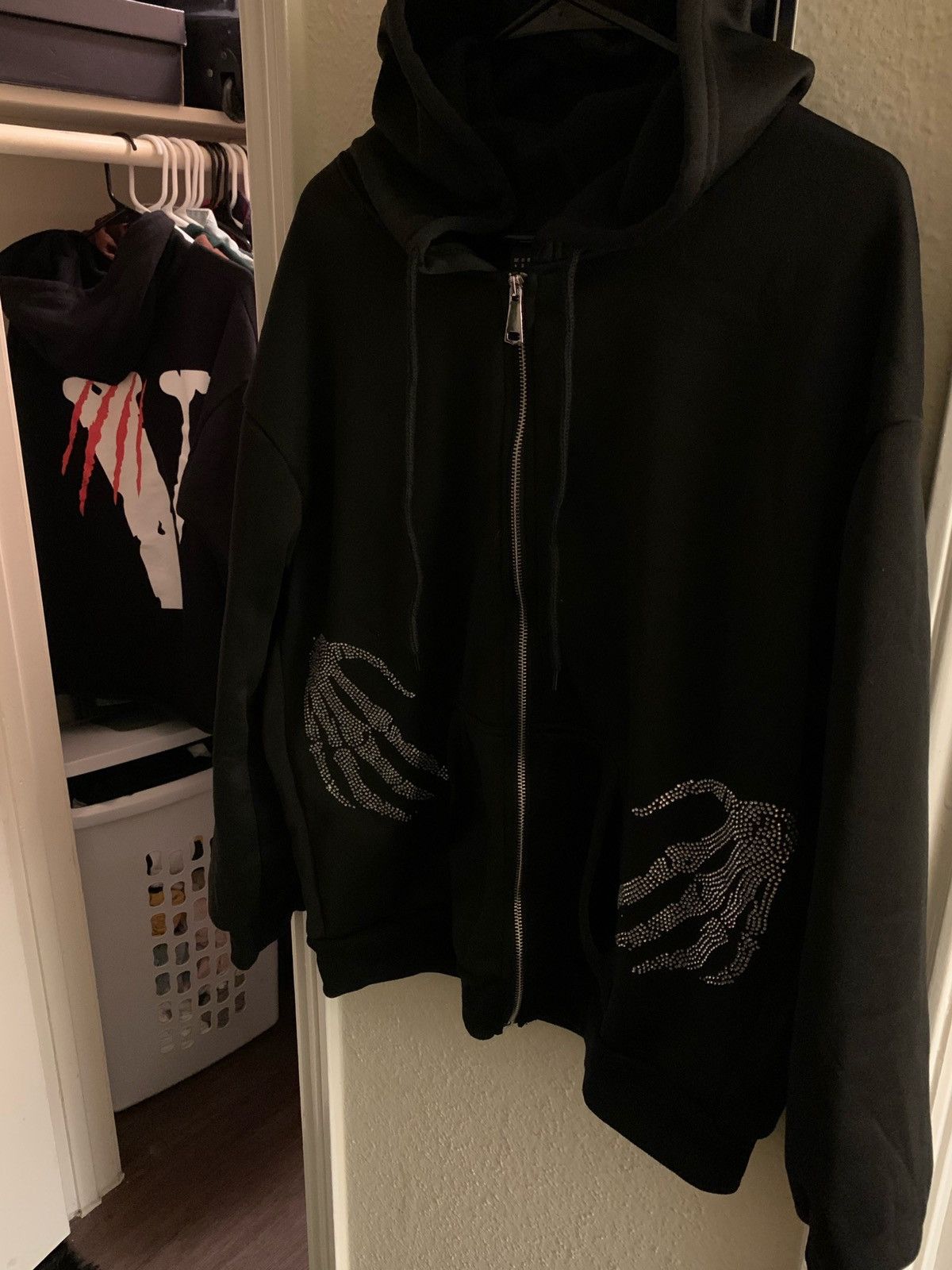 Rhinestones Skeleton Zip Up Hoodie