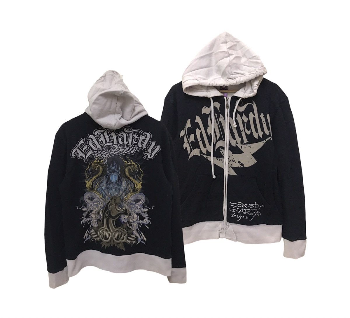 Christian Audigier × Ed Hardy × Vintage Vintage Ed Hardy Christian Audigear Black Dragon Hoodie Size US S / EU 44-46 / 1 - 1 Thumbnail
