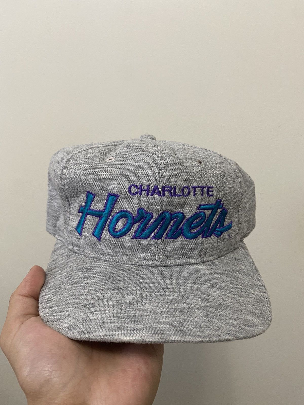 image of Snap Back x Sports Specialties 90's Charlotte Hornets Heather Script Vintage Snapback, Men's
