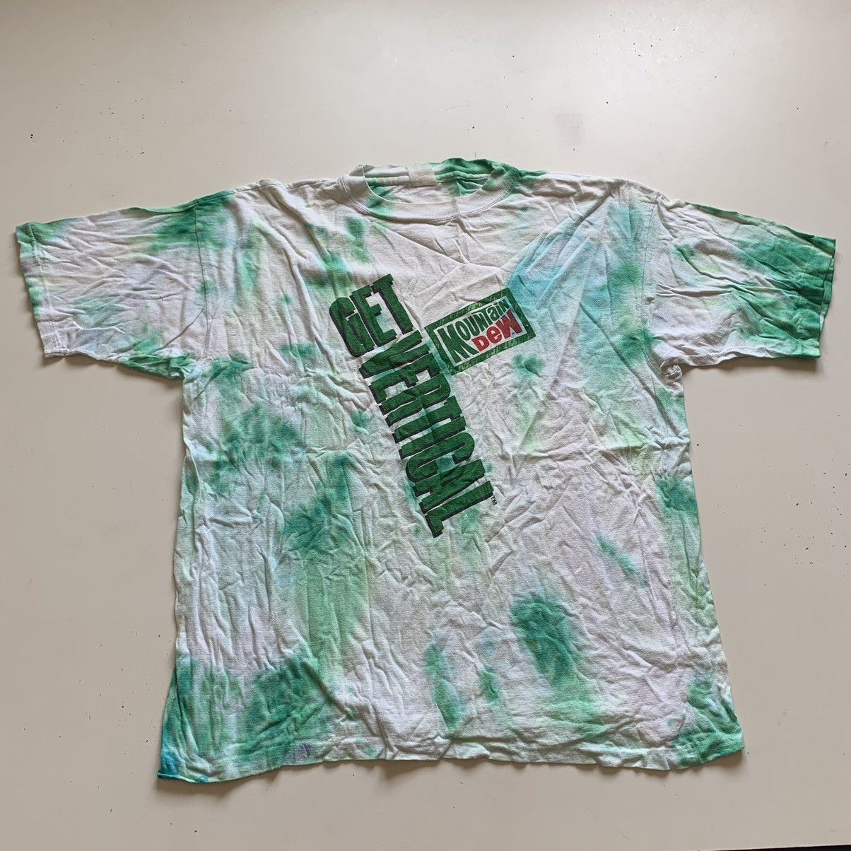 image of Vintage Y2K Mountain Dew Promo Graphic Tie Dye T Shirt Green, Men's (Size XL)