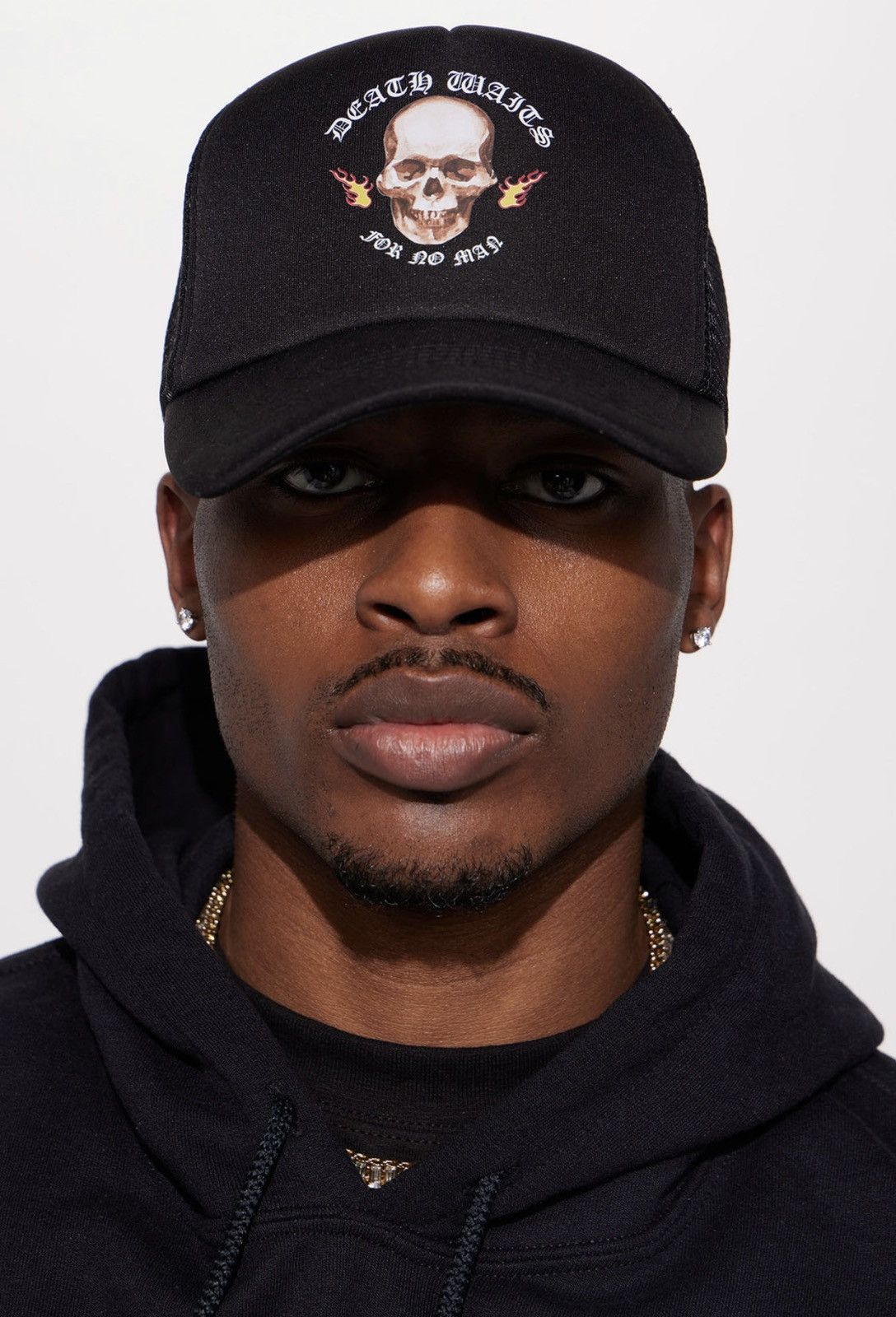 For No Man Trucker Hat in Black