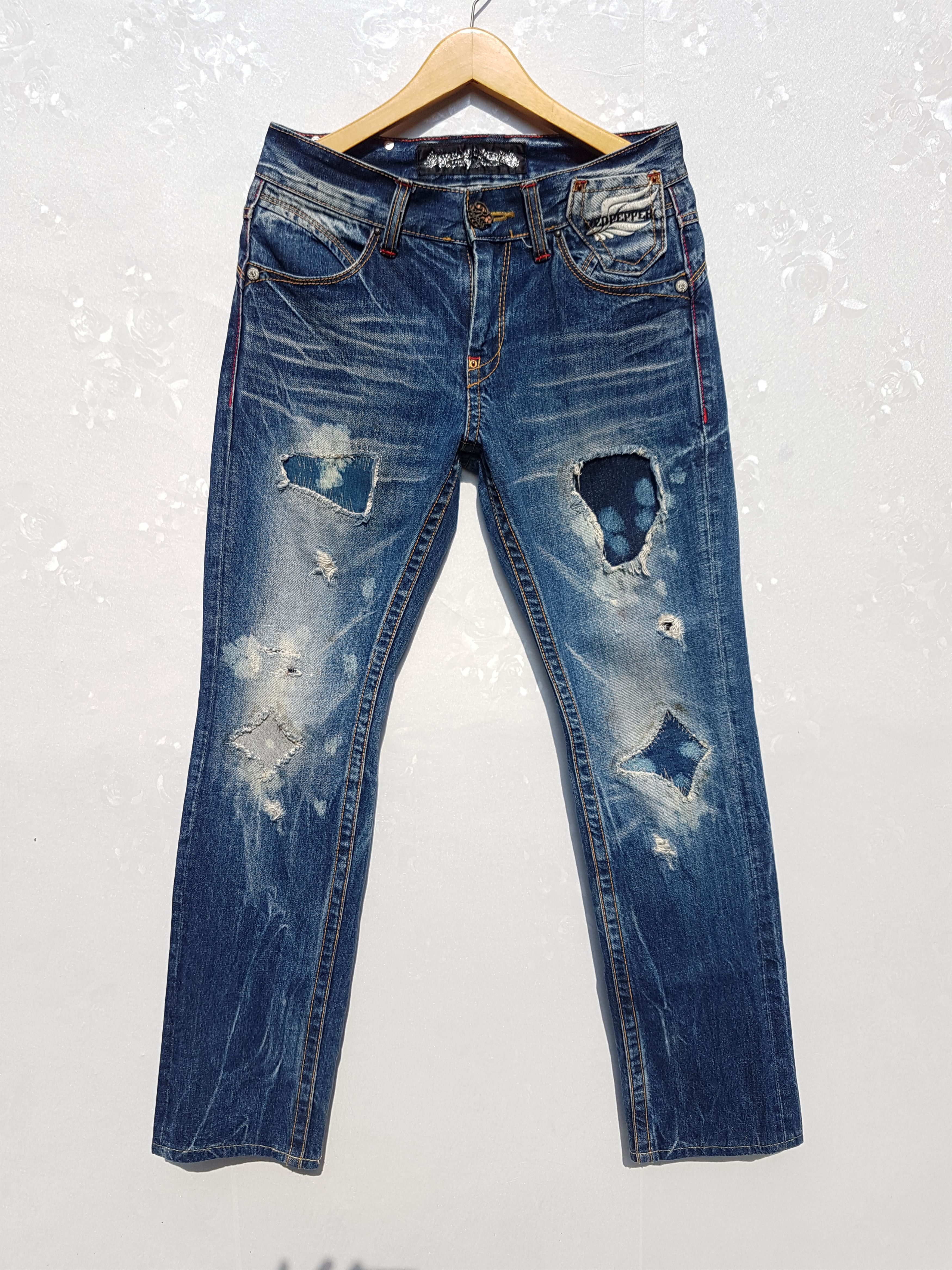 Japanese Brand Japanese Brand Distressed Patchwork Leatherpatch Logo Jeans Size US 30 / EU 46 - 2 Thumbnail