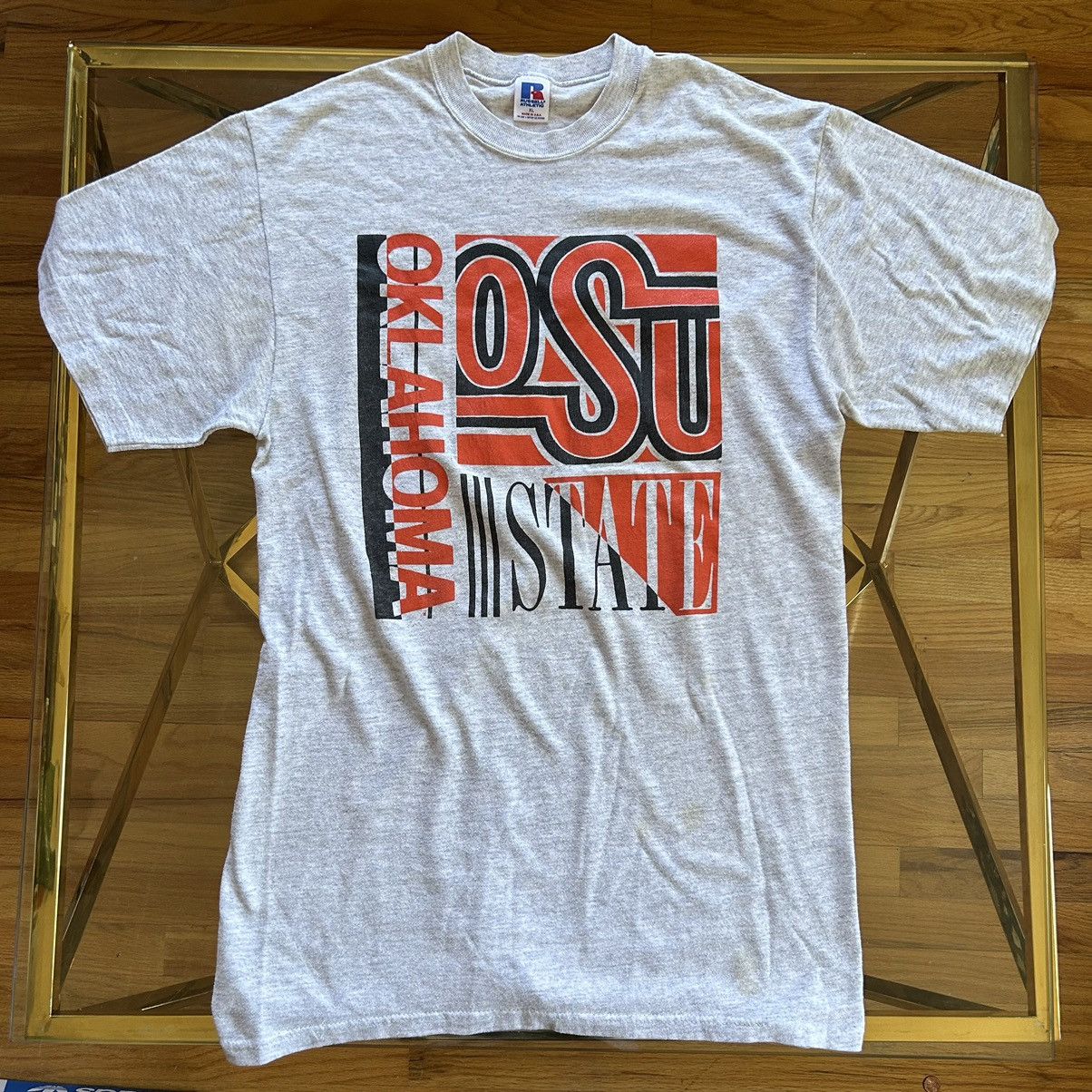Russell Athletic OKLAHOMA STATE COWBOYS OSU FOOTBALL TEE GREY BLACK ORANGE Size US XL / EU 56 / 4 - 5 Thumbnail