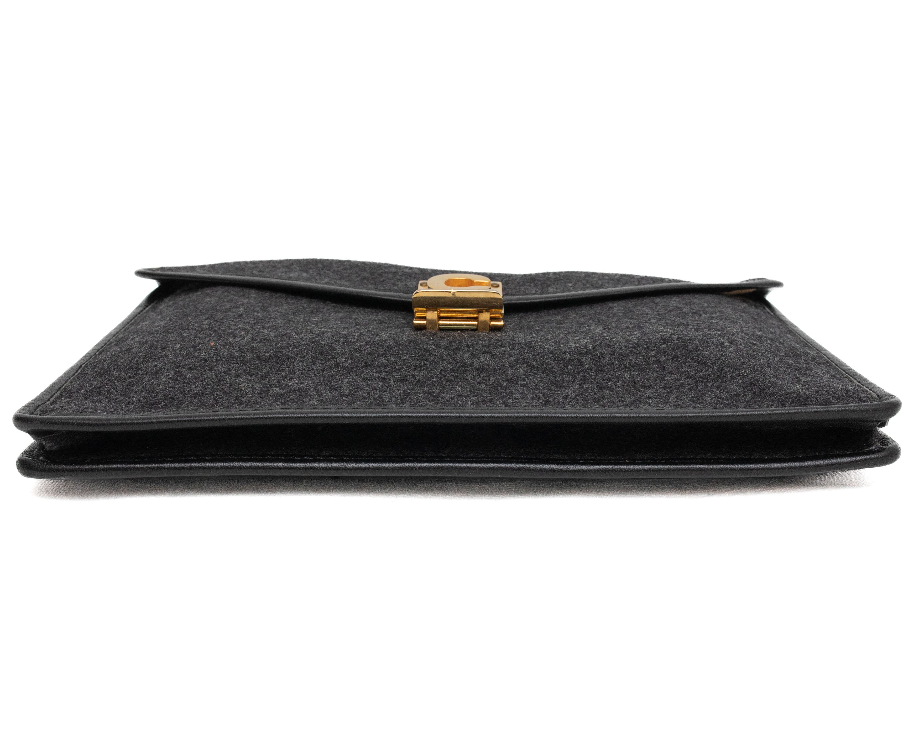 Celine CÉLINE 1970s Cloth Leather Gold Logo Envelope Clutch Bag Size ONE SIZE - 3 Thumbnail