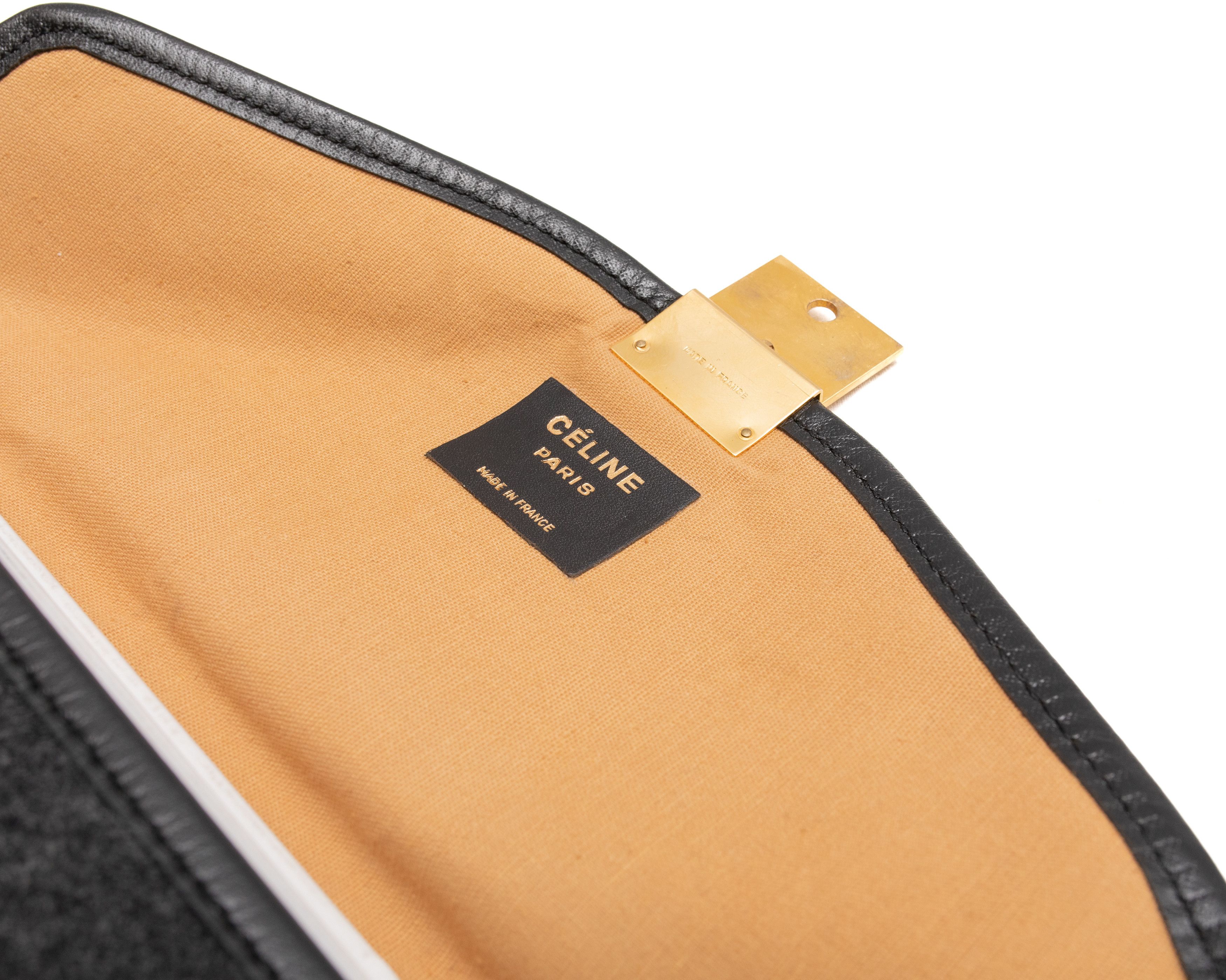 Celine CÉLINE 1970s Cloth Leather Gold Logo Envelope Clutch Bag Size ONE SIZE - 7 Thumbnail