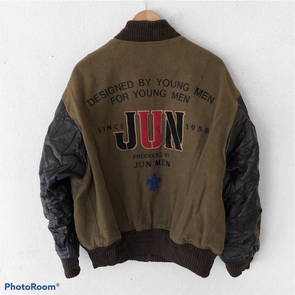 Varsity 🔥RARE VINTAGE JUN MEN EMBROIDERY VARSITY JACKET WINKLE