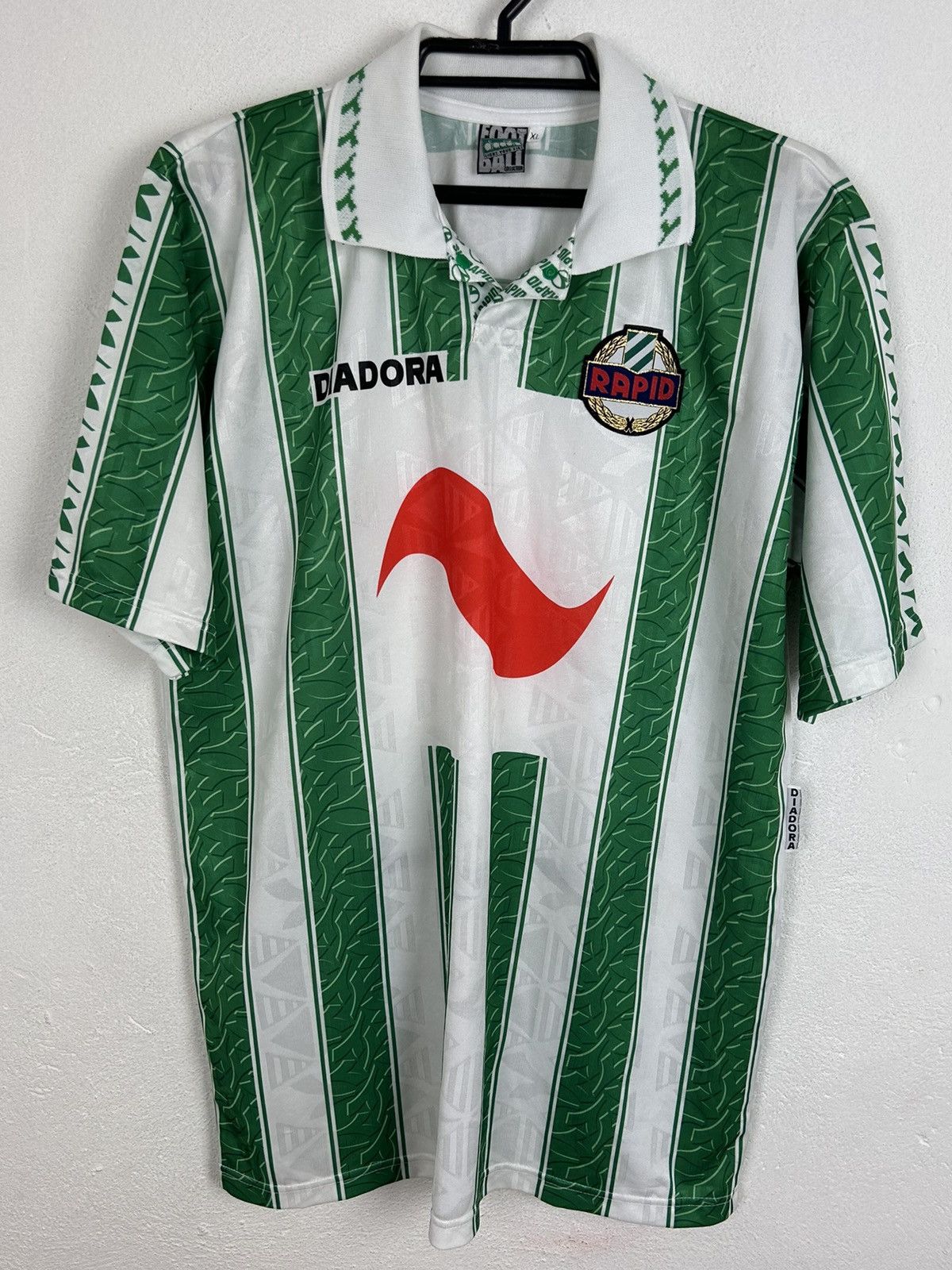 image of 90's Vintage Diadora Sk Rapid Wien 96/97/98 Home Kit Jersey in White/Green, Men's (Size XL)