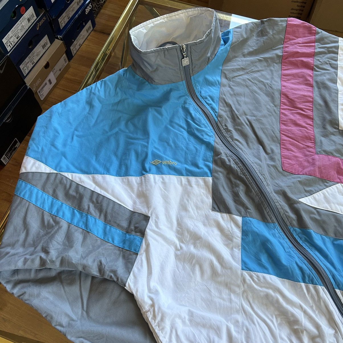 Umbro 90s COLOR BLOCK COTTON NYLON TRACK JACKET GREY PiNK BLUE Size US L / EU 52-54 / 3 - 3 Thumbnail