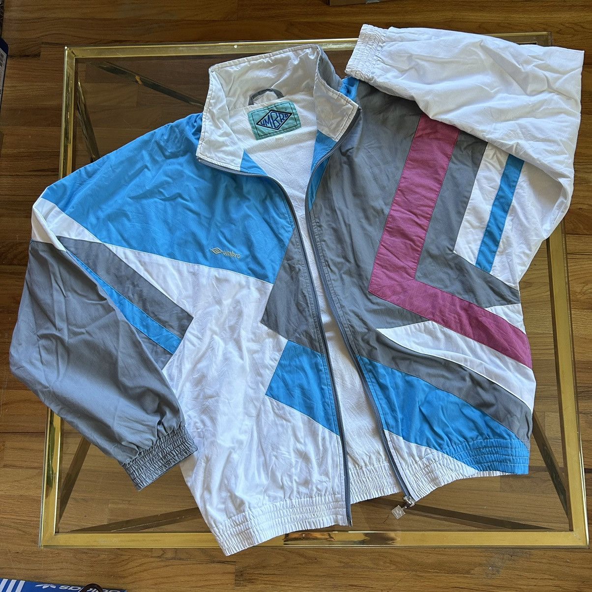 Umbro 90s COLOR BLOCK COTTON NYLON TRACK JACKET GREY PiNK BLUE Size US L / EU 52-54 / 3 - 1 Thumbnail